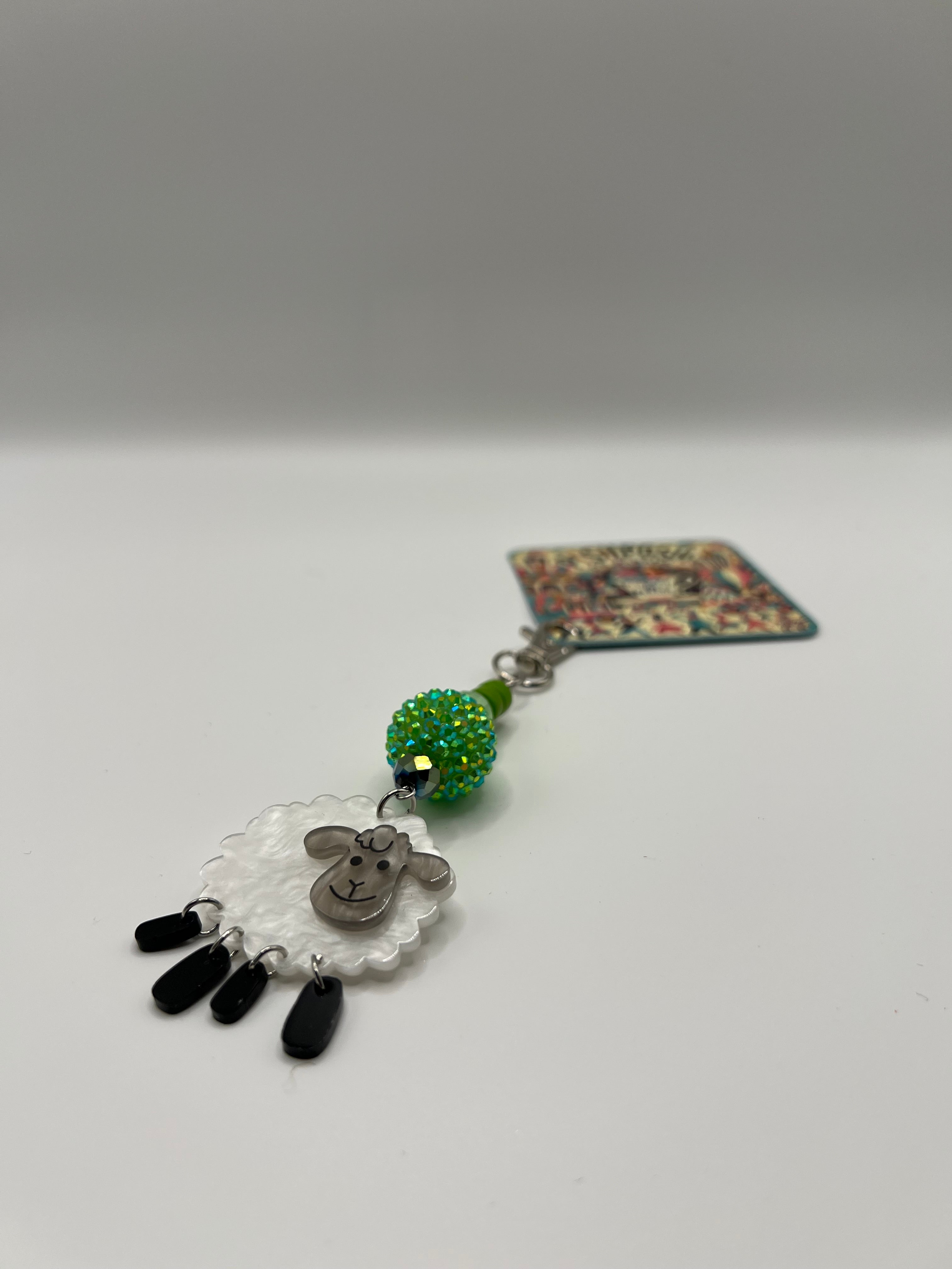 Baa Baa White Sheep with Green Beads - Scissor charm/Bag zipper pull