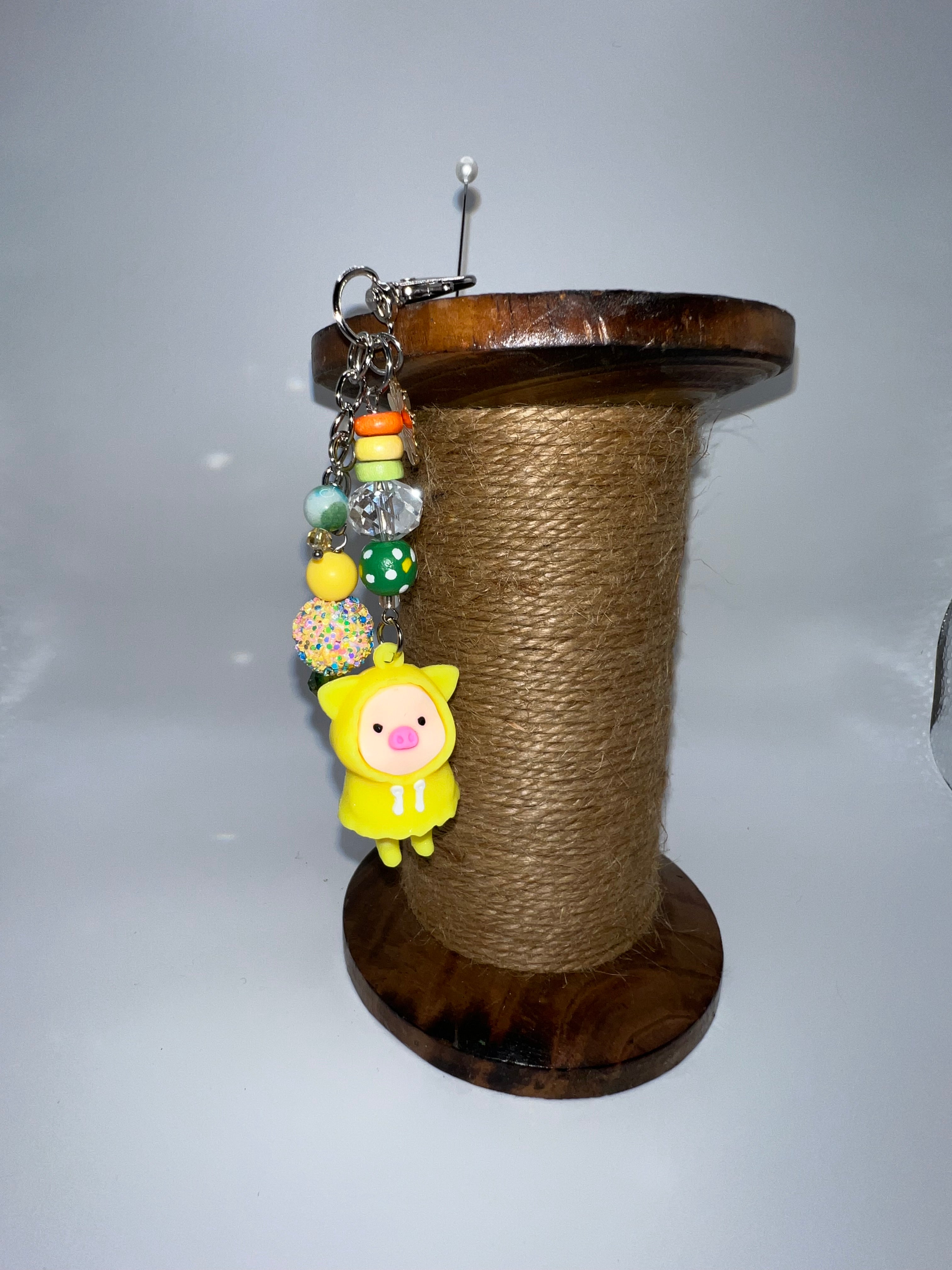 Yellow Piggy in the Hoodie - Scissor charm/Bag zipper pull