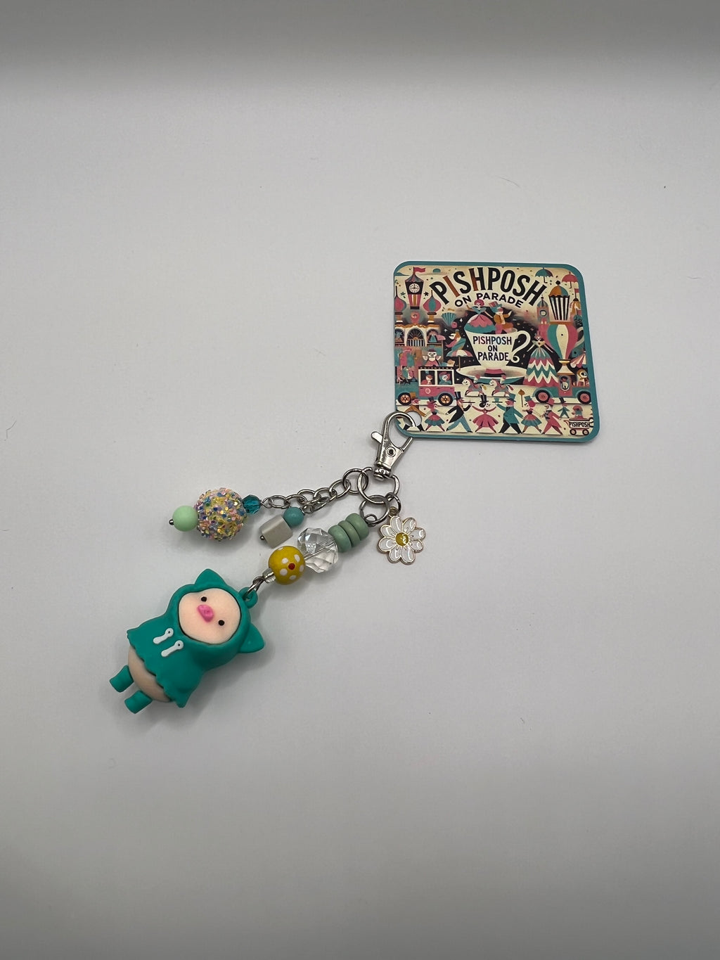 Teal Piggy in the Hoodie - Scissor charm/Bag zipper pull