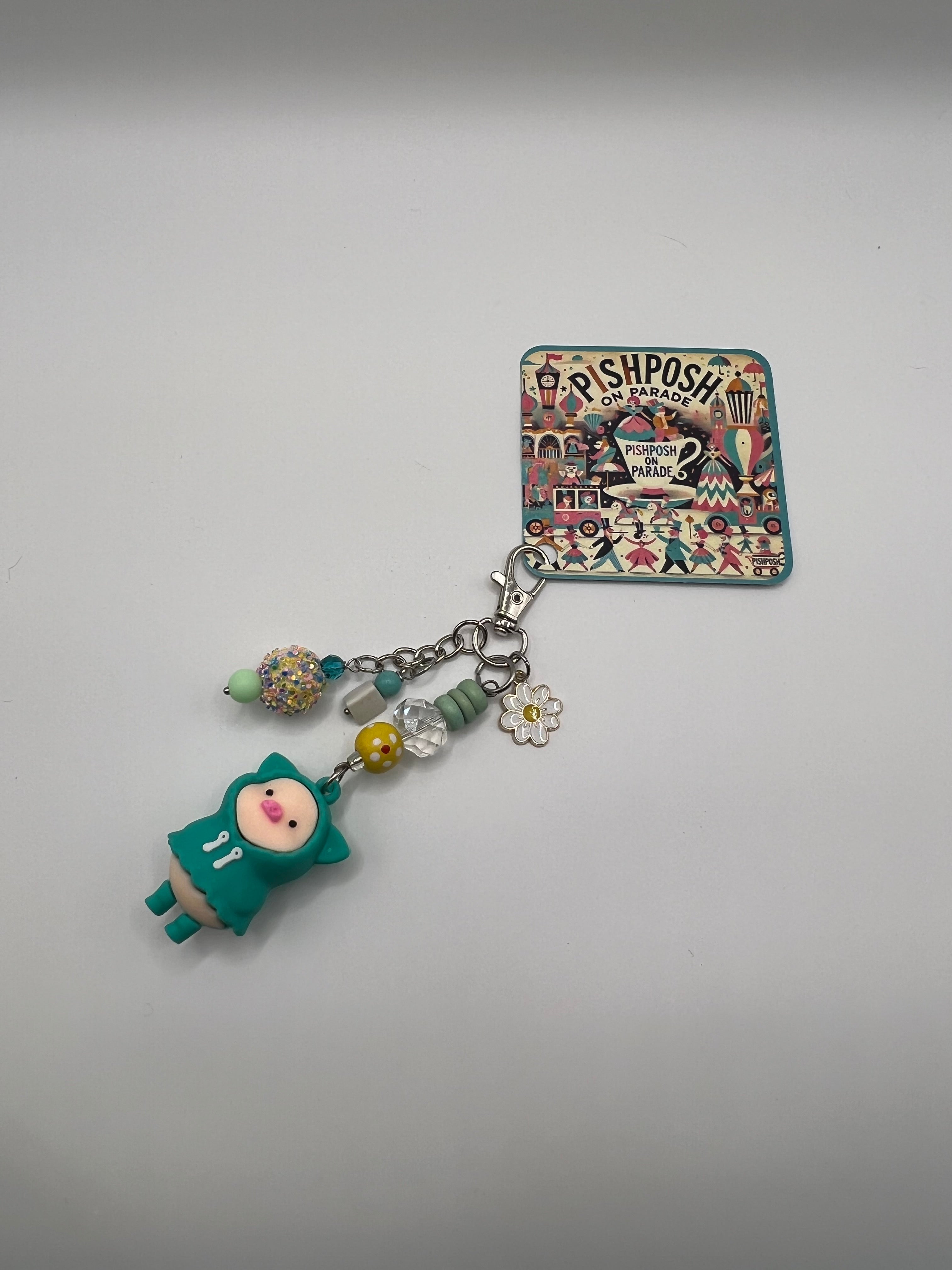 Teal Piggy in the Hoodie - Scissor charm/Bag zipper pull
