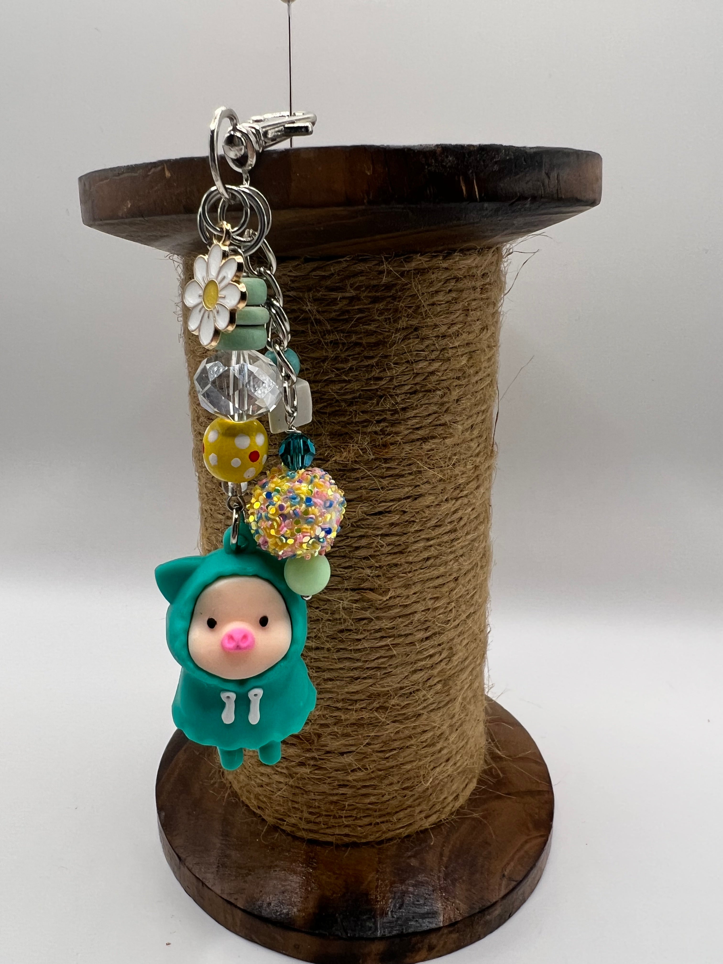 Teal Piggy in the Hoodie - Scissor charm/Bag zipper pull