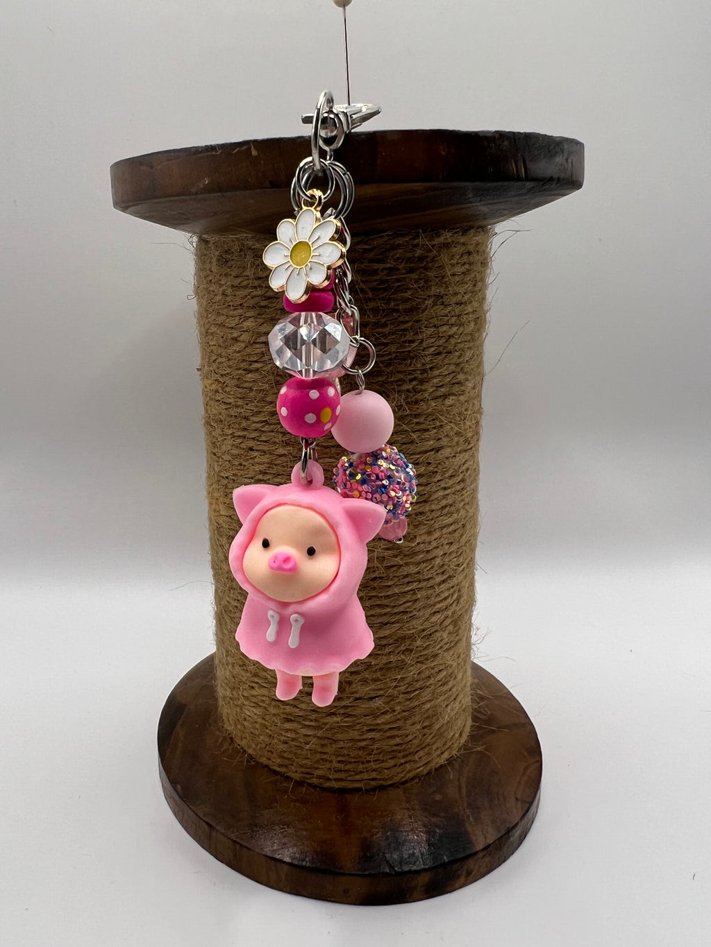 Pink Piggy in the Hoodie - Scissor charm/Bag zipper pull