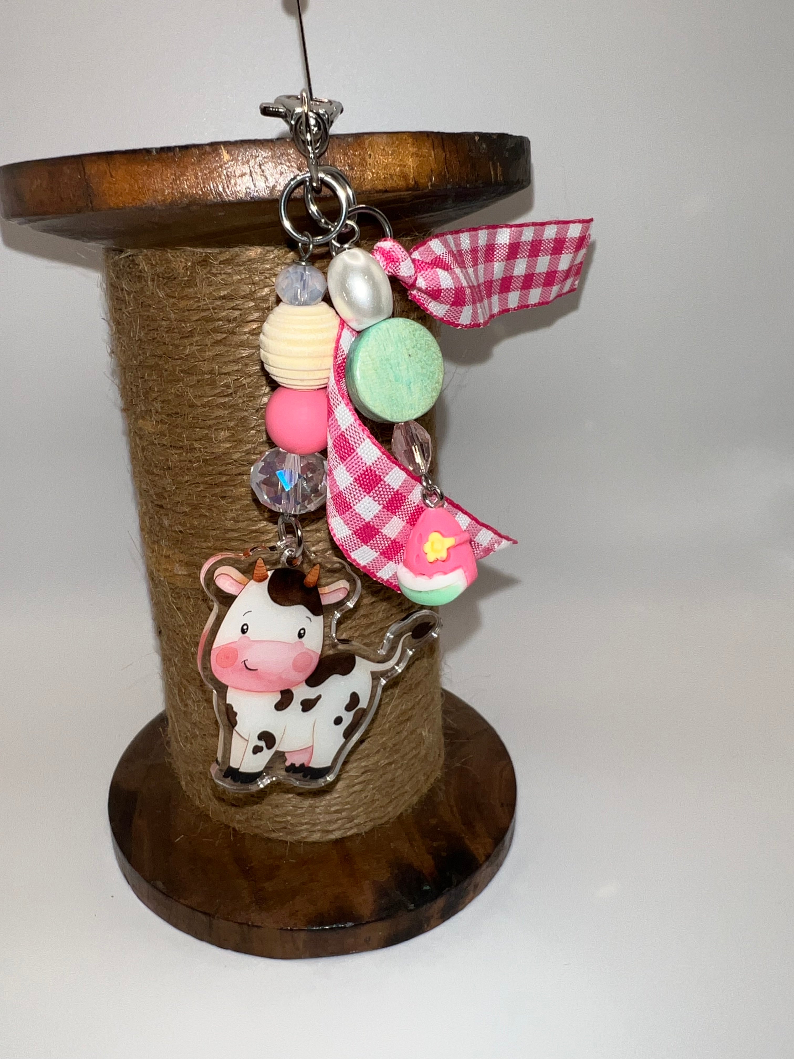 Gingham Watermelon Cow - Scissor charm/Bag zipper pull
