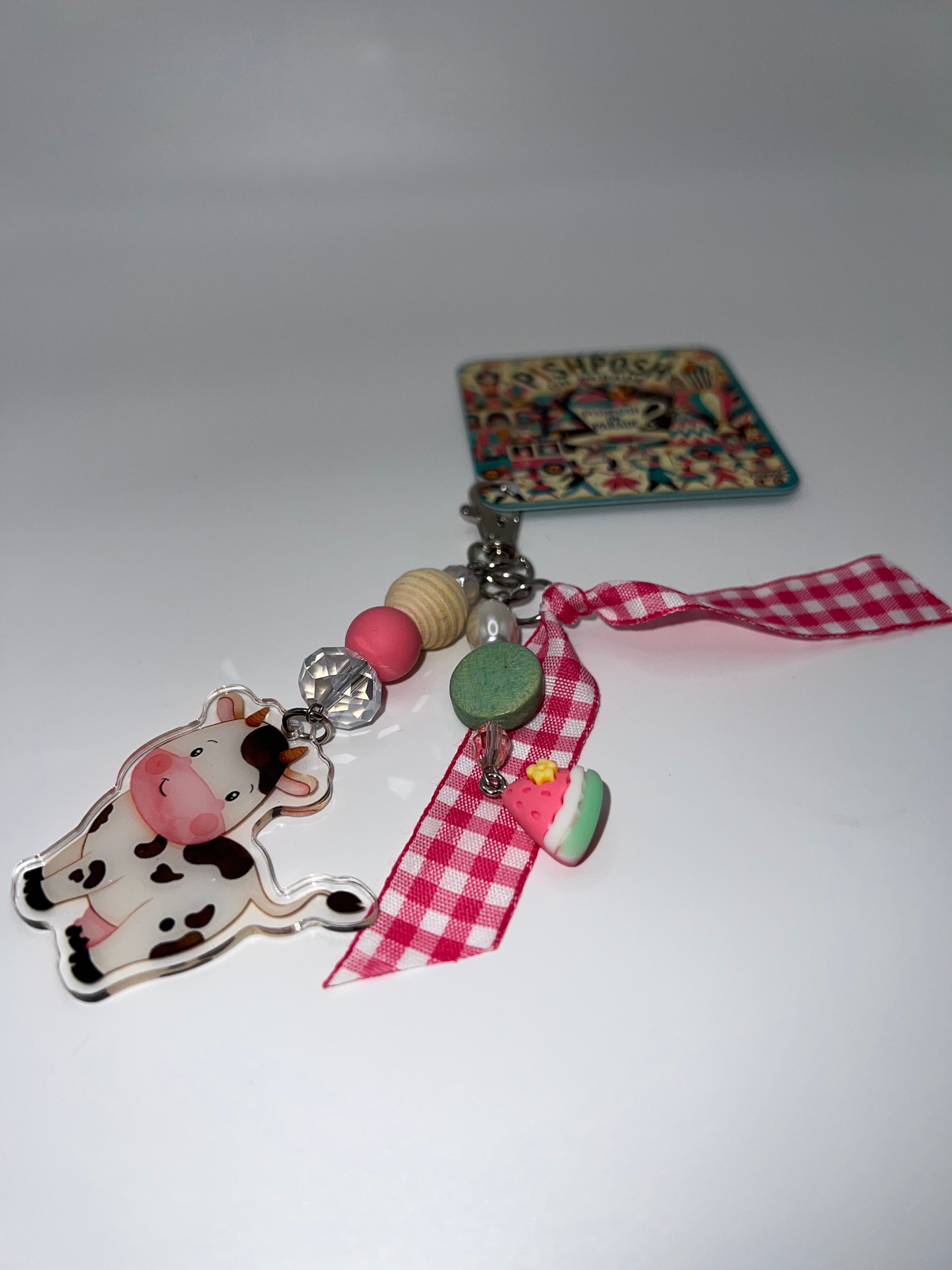 Gingham Watermelon Cow - Scissor charm/Bag zipper pull