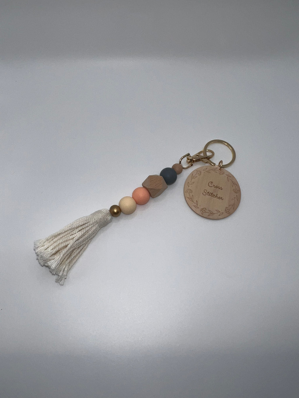 Wooden Cross Stitcher - Scissor charm/Bag Zipper Pull