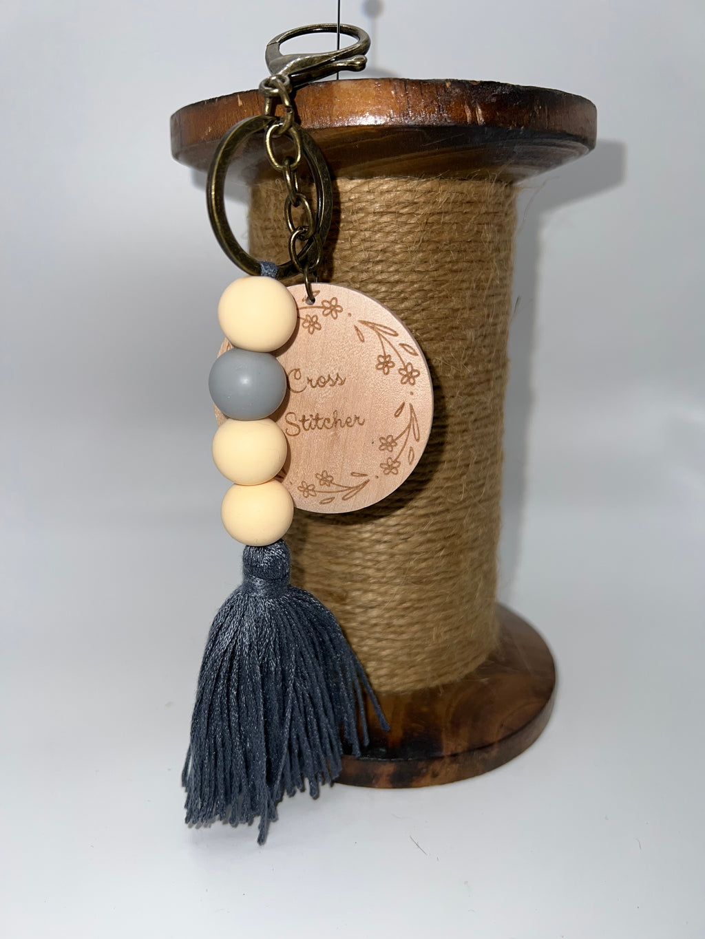 Wooden Cross Stitcher Blues - Scissor charm/Bag Zipper Pull