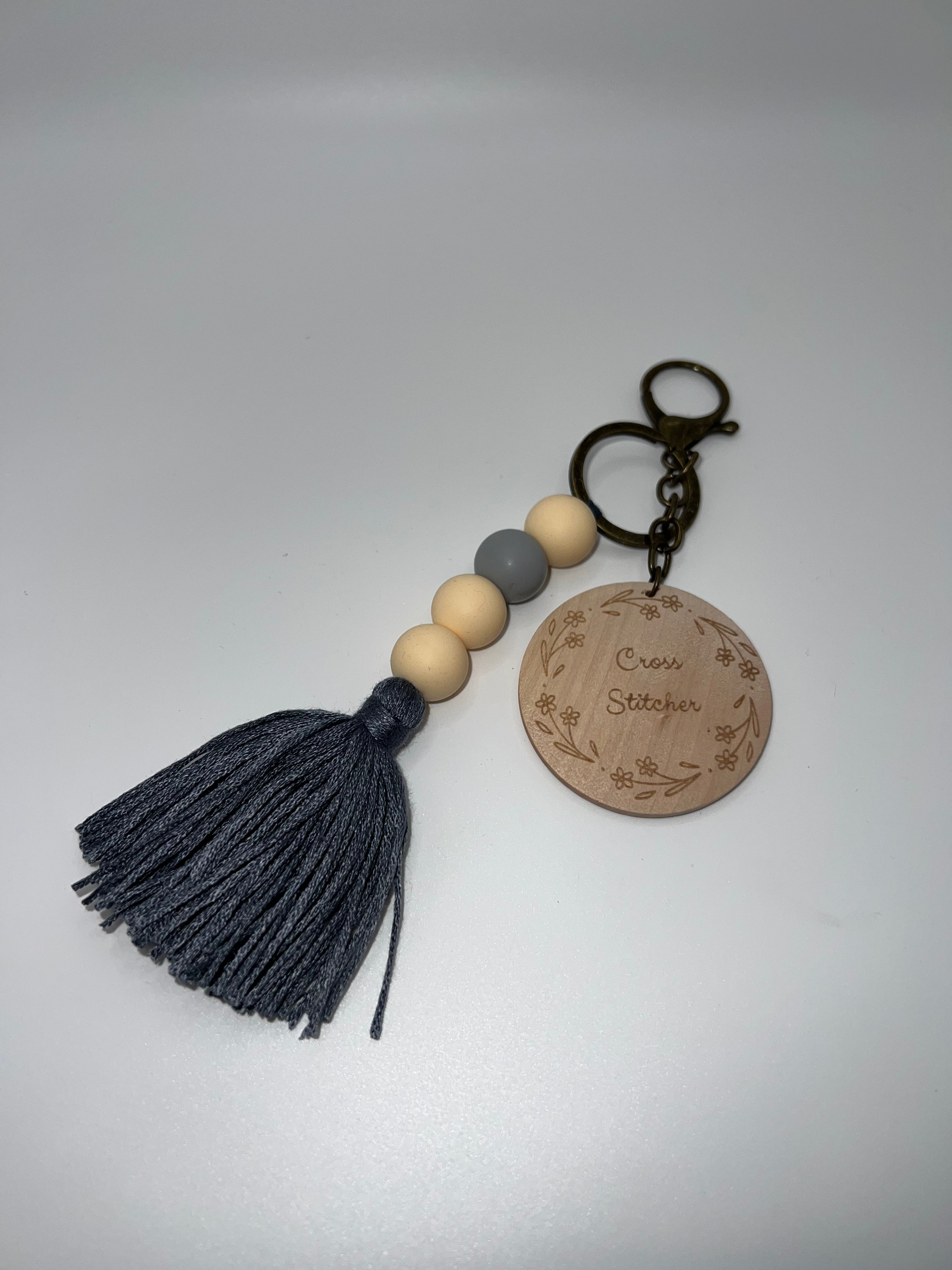 Wooden Cross Stitcher Blues - Scissor charm/Bag Zipper Pull