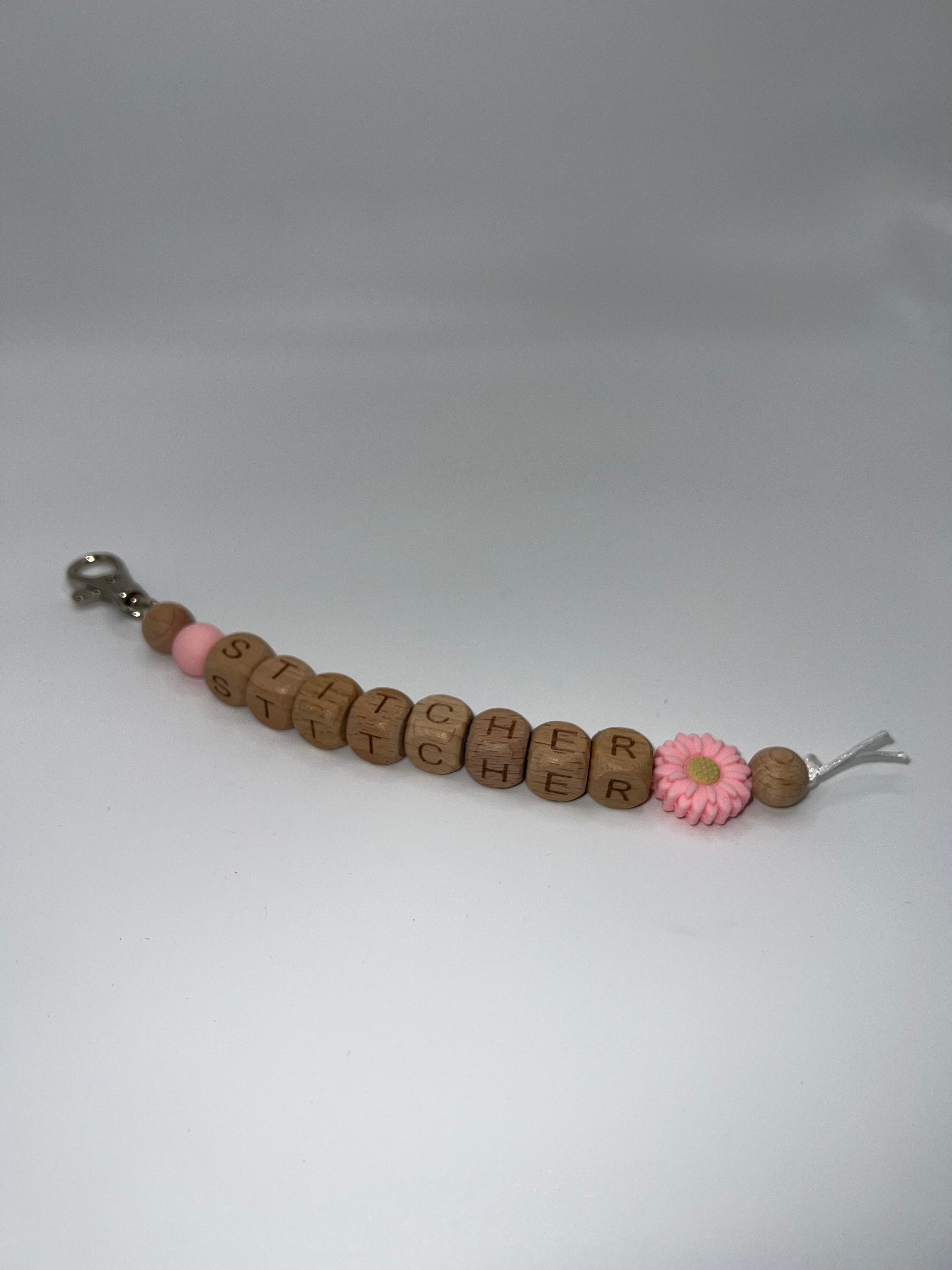 Wooden Stitcher Pink Flower - Scissor charm/Bag Zipper Pull