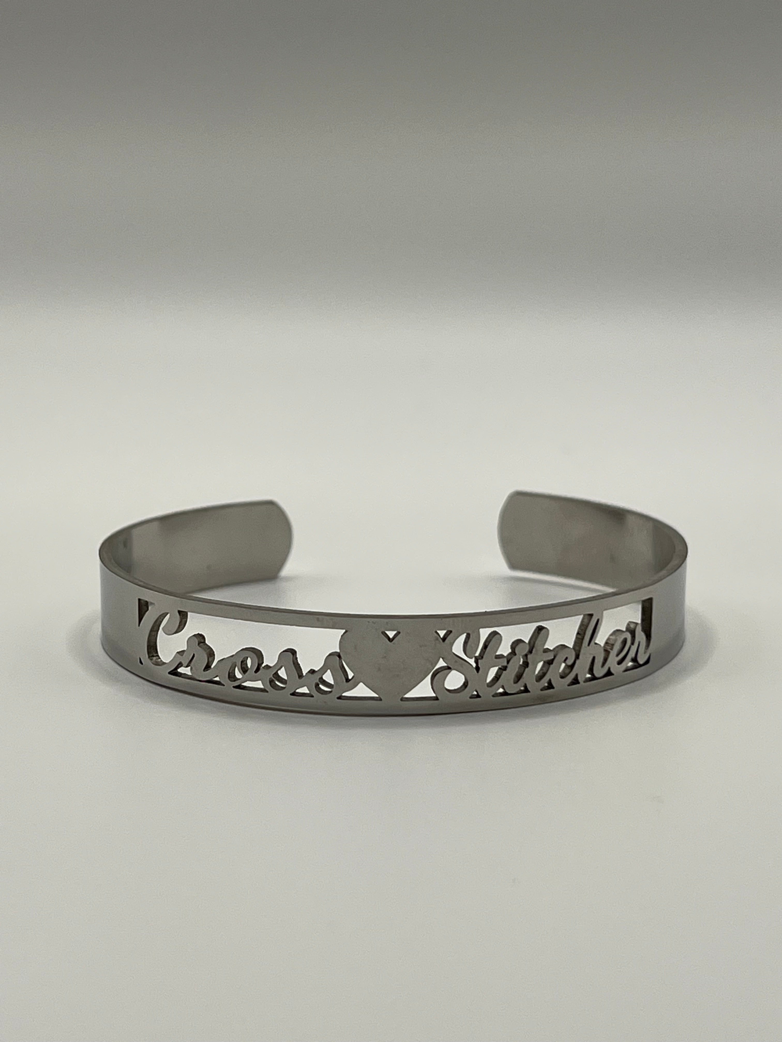 Cross Stitcher with Heart Stainless Steel Adjustable Bracelet