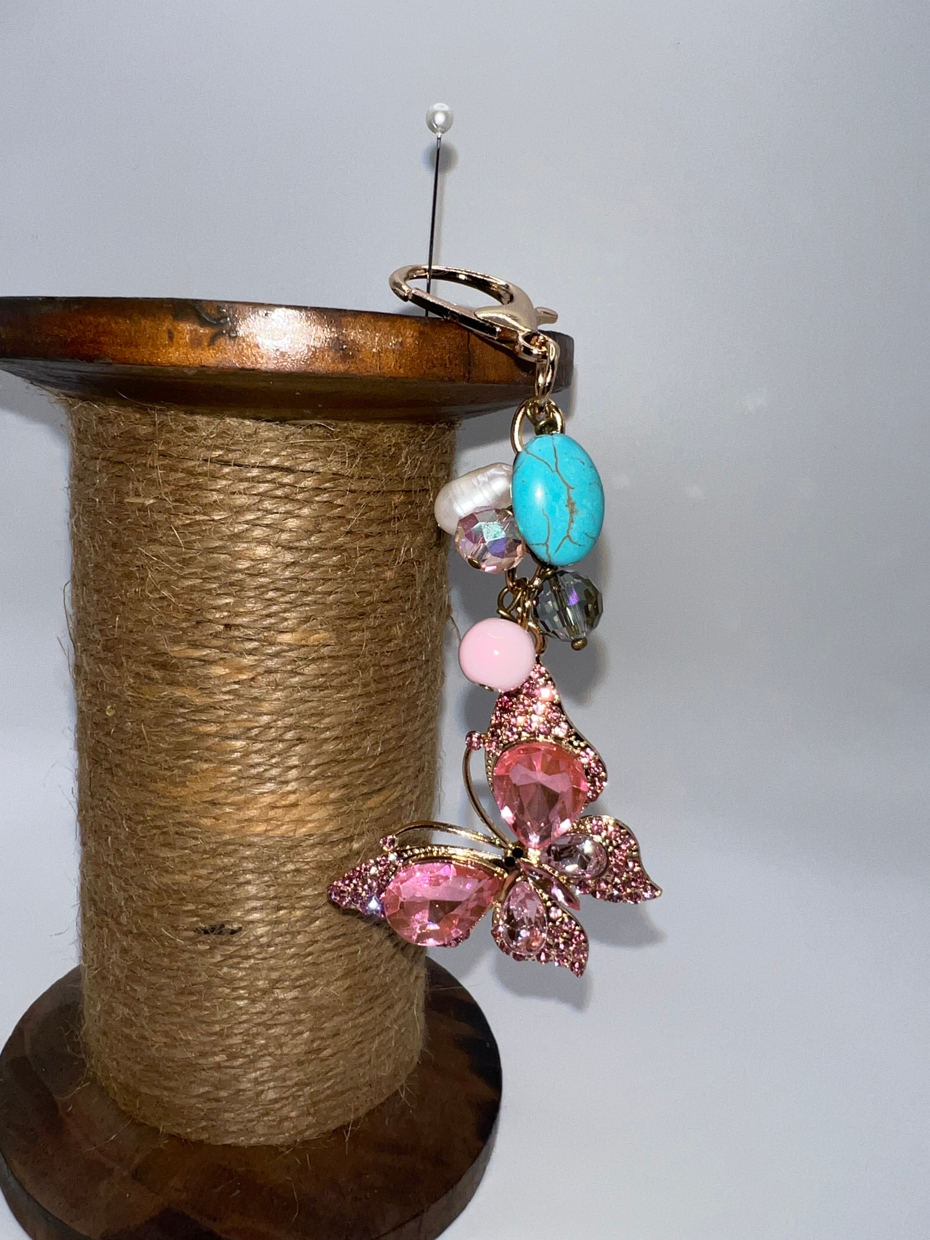 Rhinestone Pink Butterfly - Scissor charm/Bag Zipper Pull