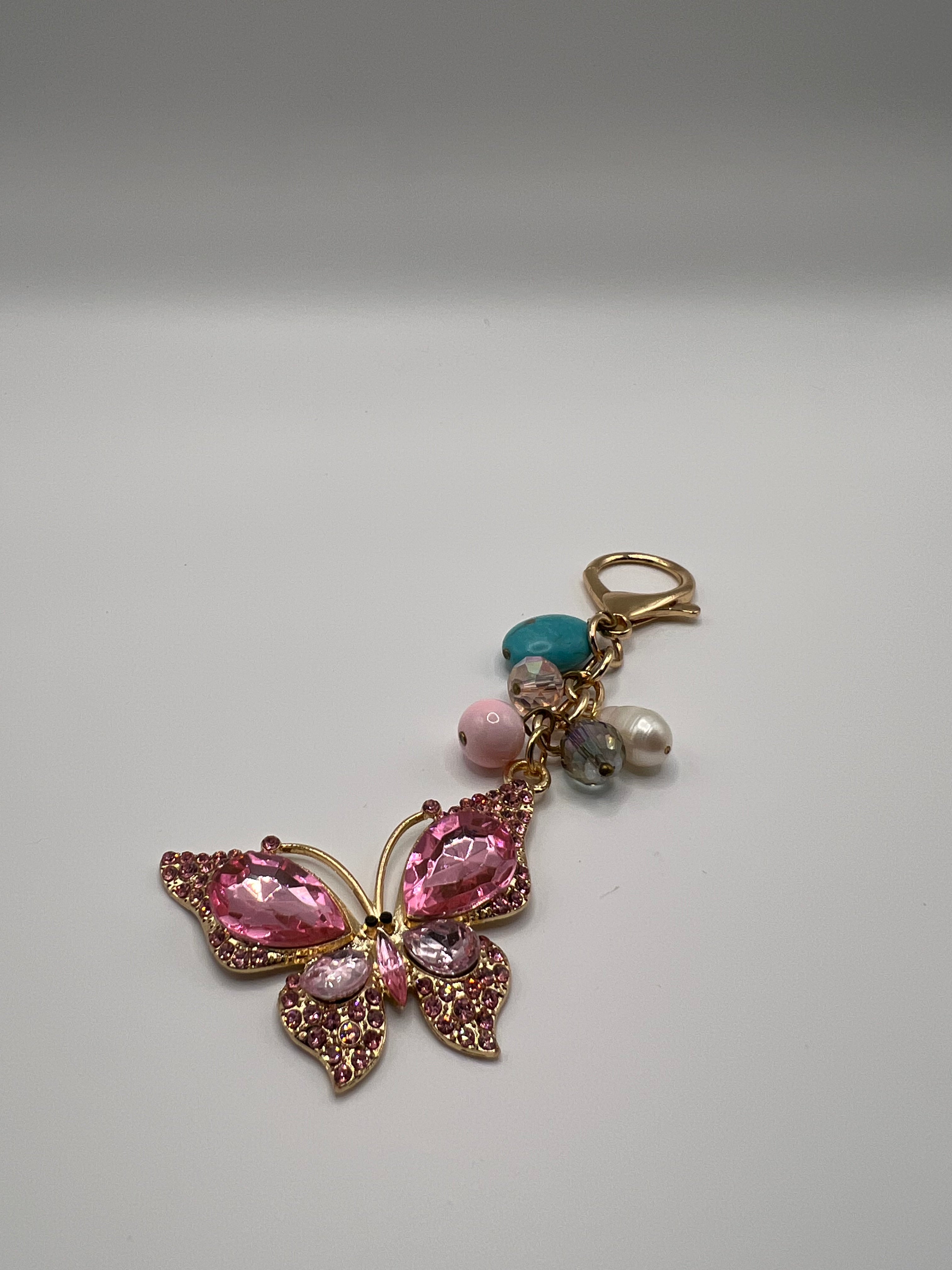 Rhinestone Pink Butterfly - Scissor charm/Bag Zipper Pull