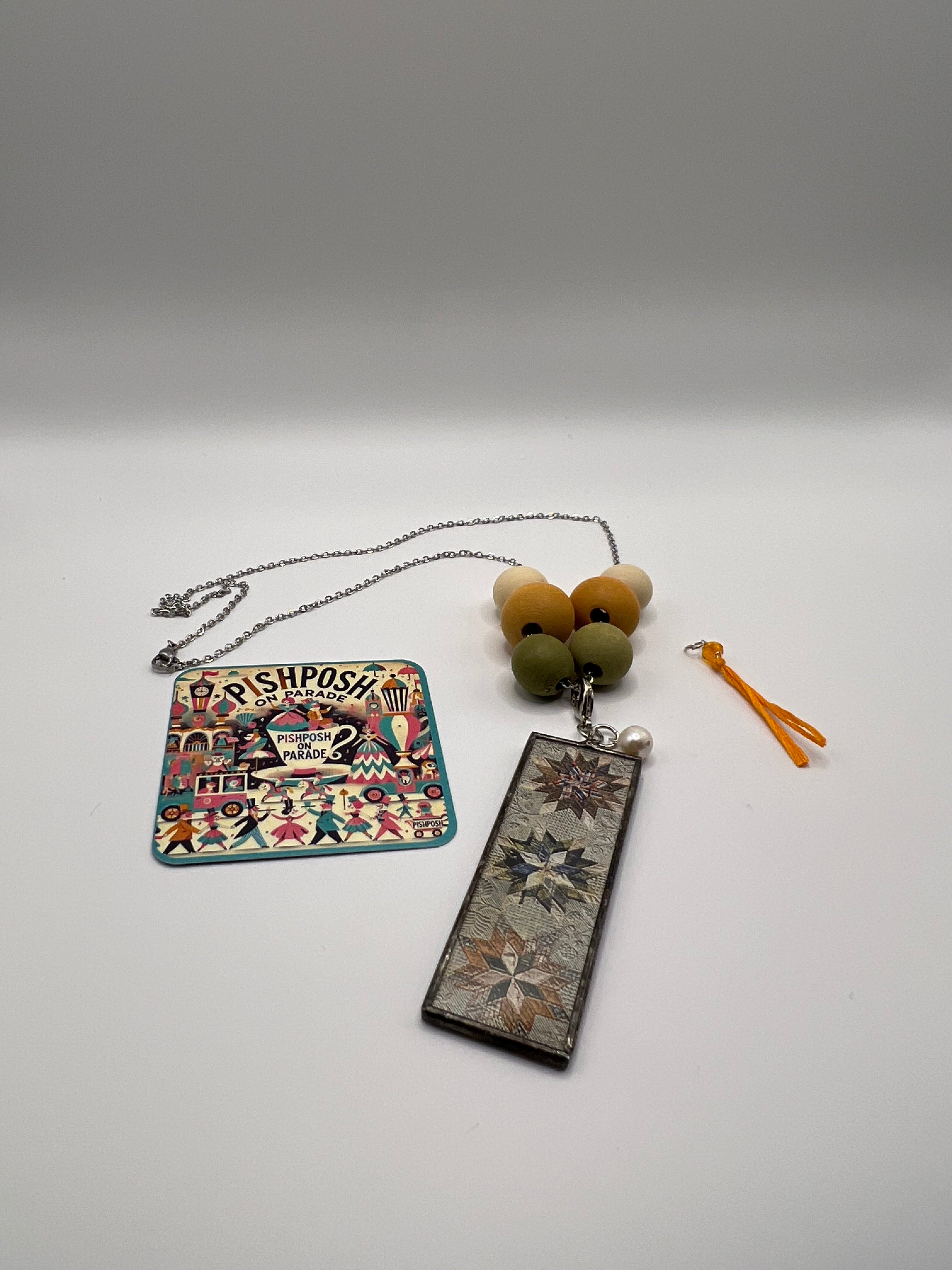 Rustic Star Quilt Necklace with Removable Beads