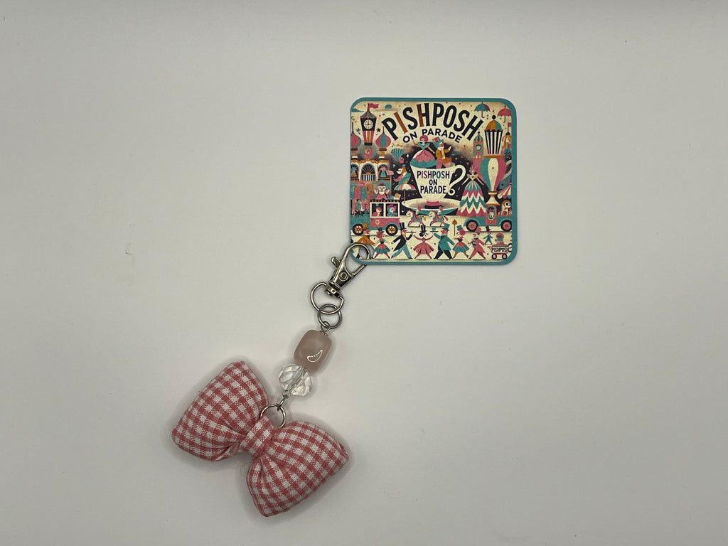 Fabric Pink and White Gingham - Scissor Charm / Bag Zipper Pull