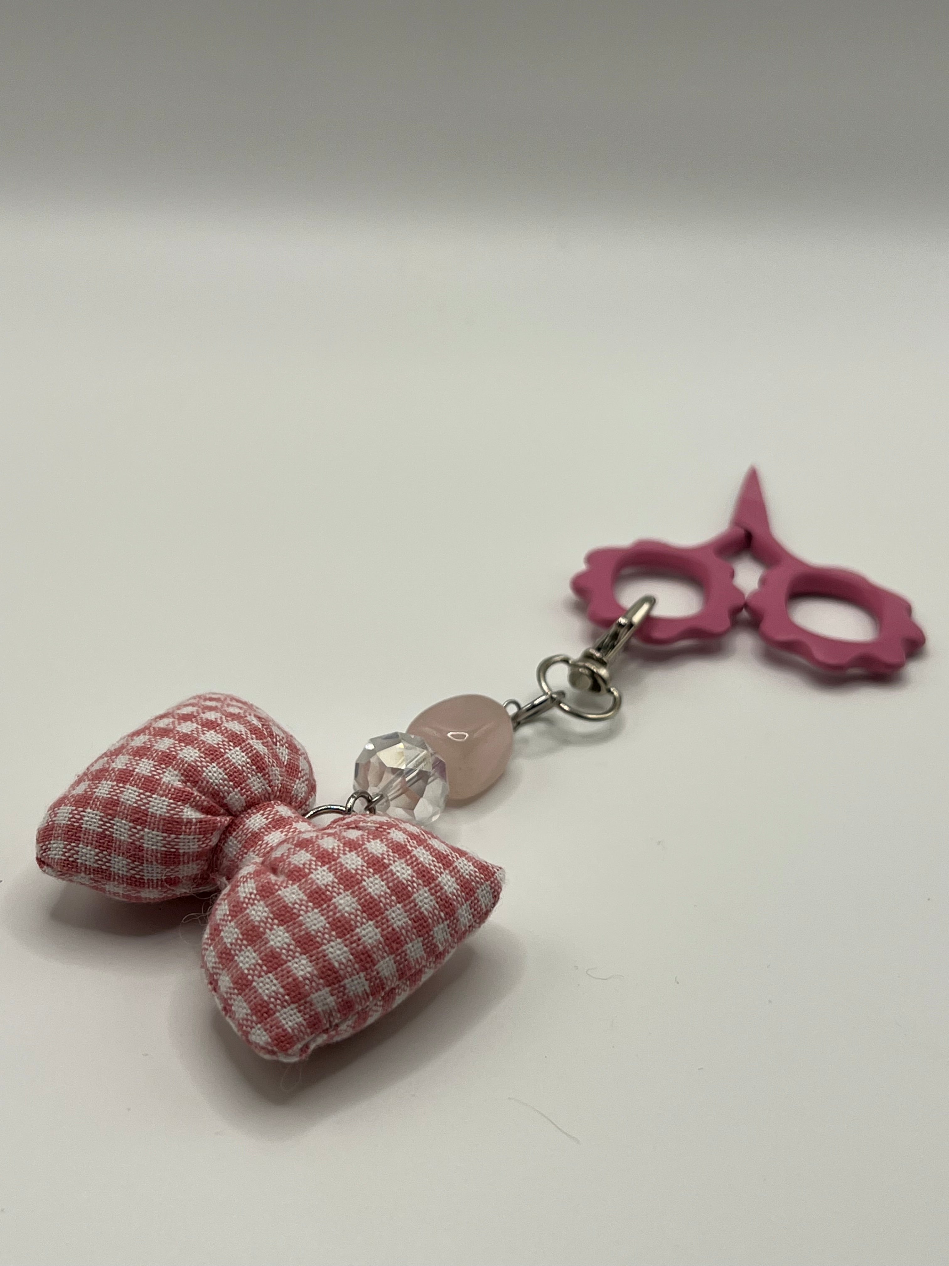 Fabric Pink and White Gingham - Scissor Charm / Bag Zipper Pull