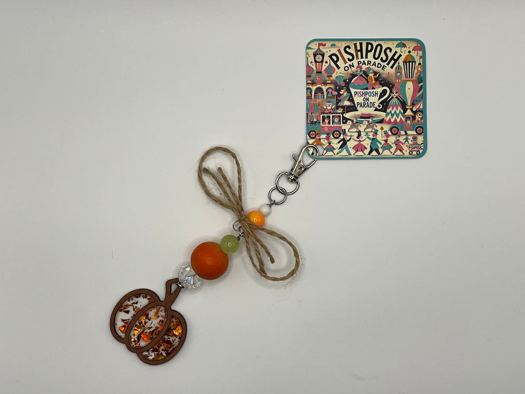 Wooden Pumpkin with Twine Bow - Scissor charm / Bag zipper pull