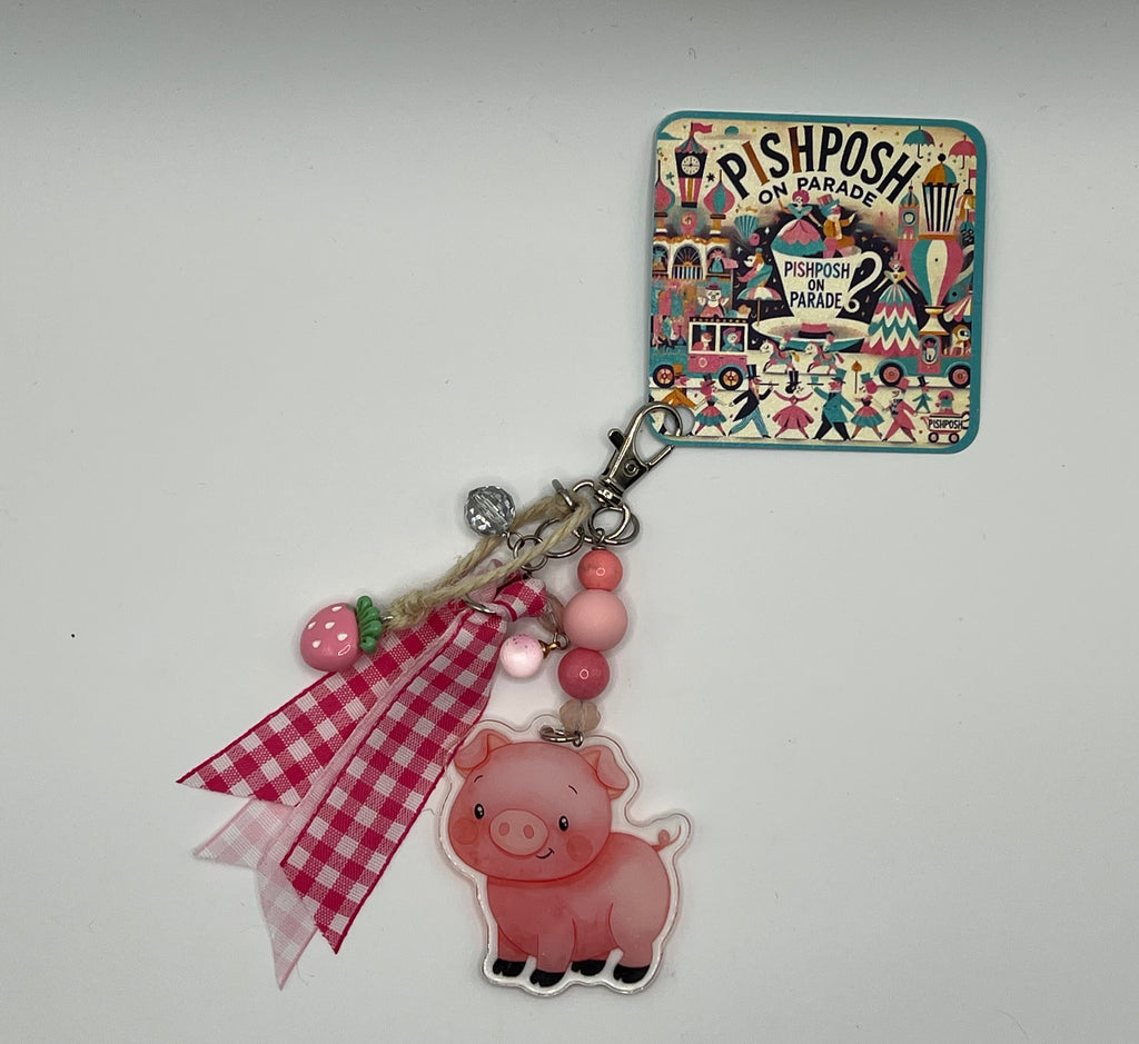 Pink Piggy with Strawberry - Scissor Charm/Zipper Bag Pull
