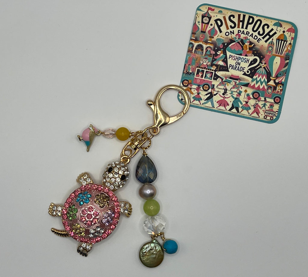 Rhinestone Turtle with Bird - Scissor Charm/Bag Zipper Pull