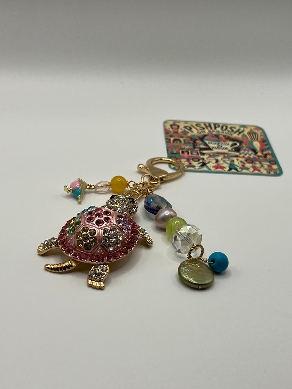 Rhinestone Turtle with Bird - Scissor Charm/Bag Zipper Pull