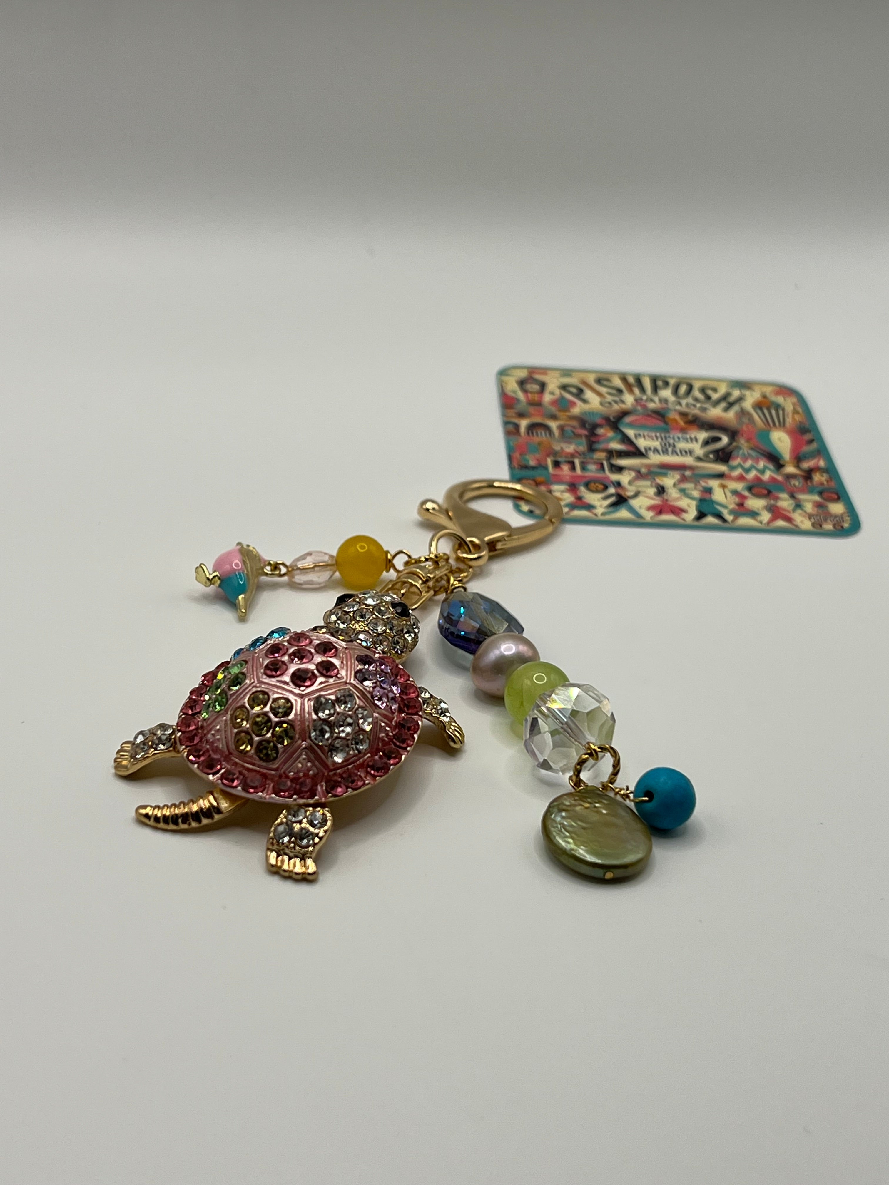 Rhinestone Turtle with Bird - Scissor Charm/Bag Zipper Pull