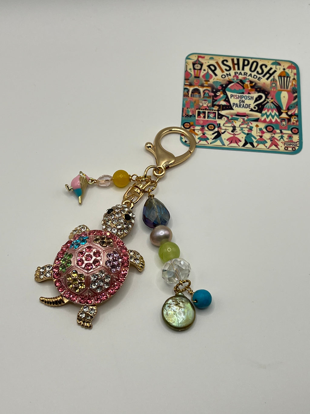 Rhinestone Turtle with Bird - Scissor Charm/Bag Zipper Pull