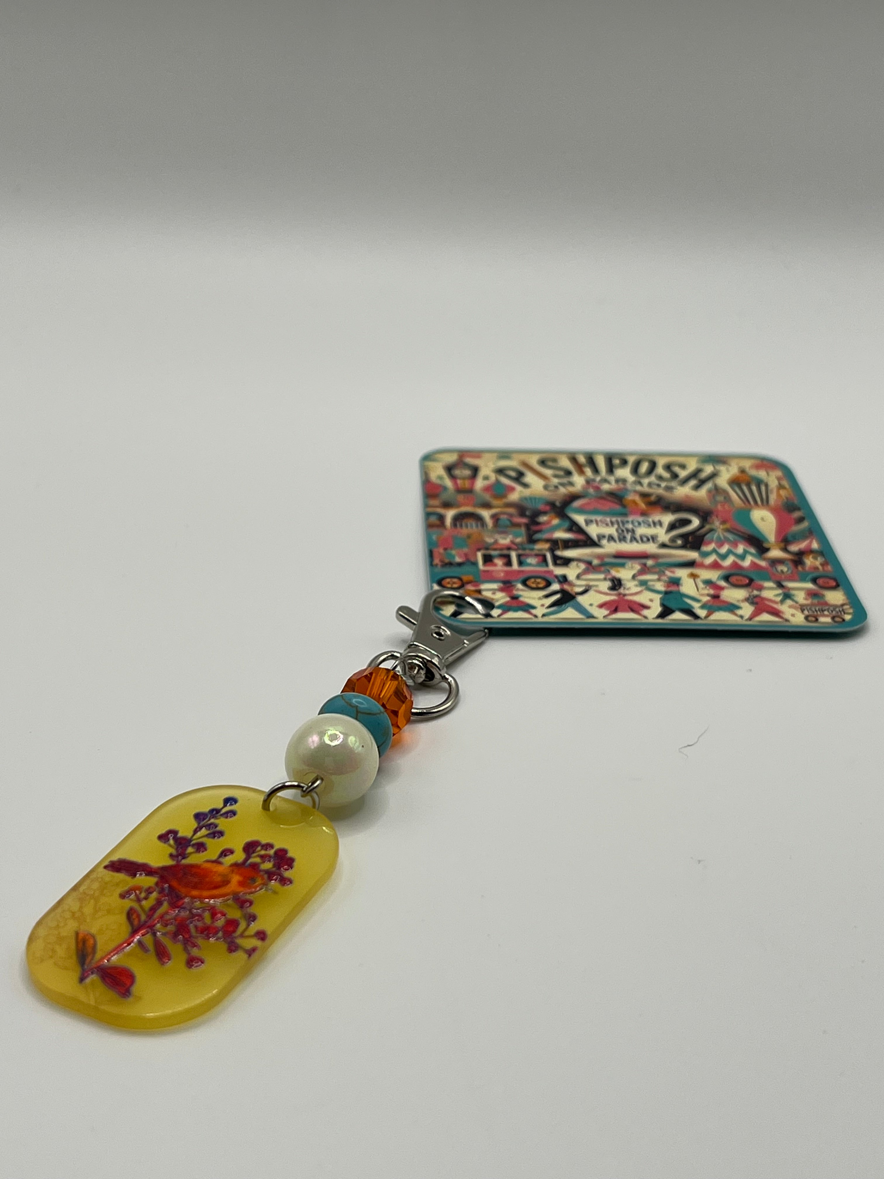 Yellow with Bird - Scissor Charm/Bag Zipper Pull