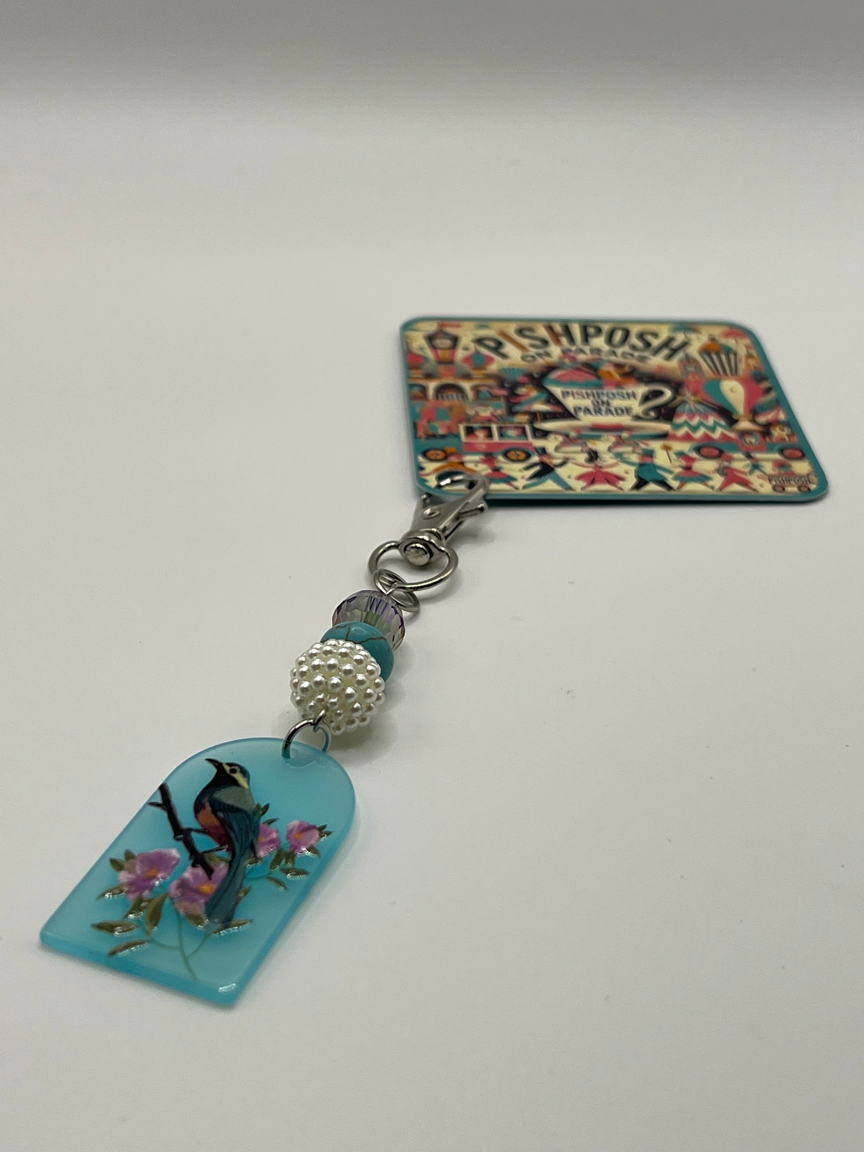 Blue with Bird - Scissor Charm/Bag Zipper Pull