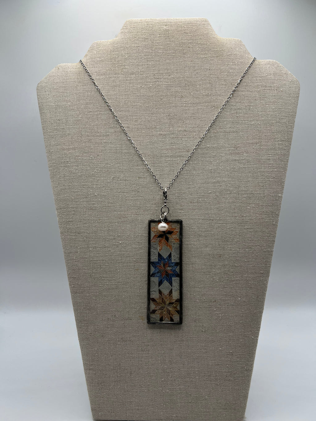 Rustic Star Quilt Necklace with Freshwater Pearl