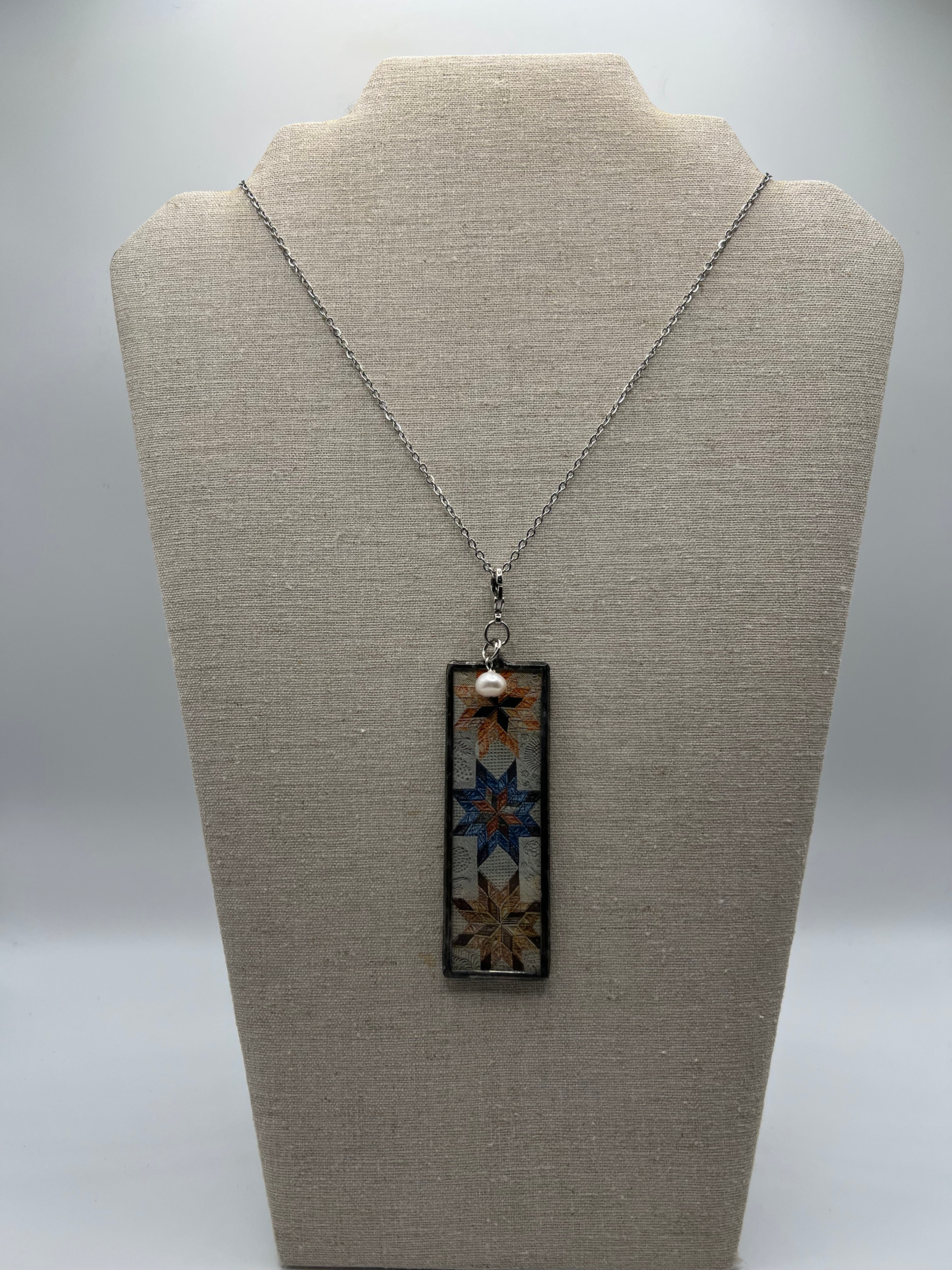 Rustic Star Quilt Necklace with Freshwater Pearl