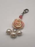 Pink/Peach Rose with Freshwater Pearls Zipper Pull