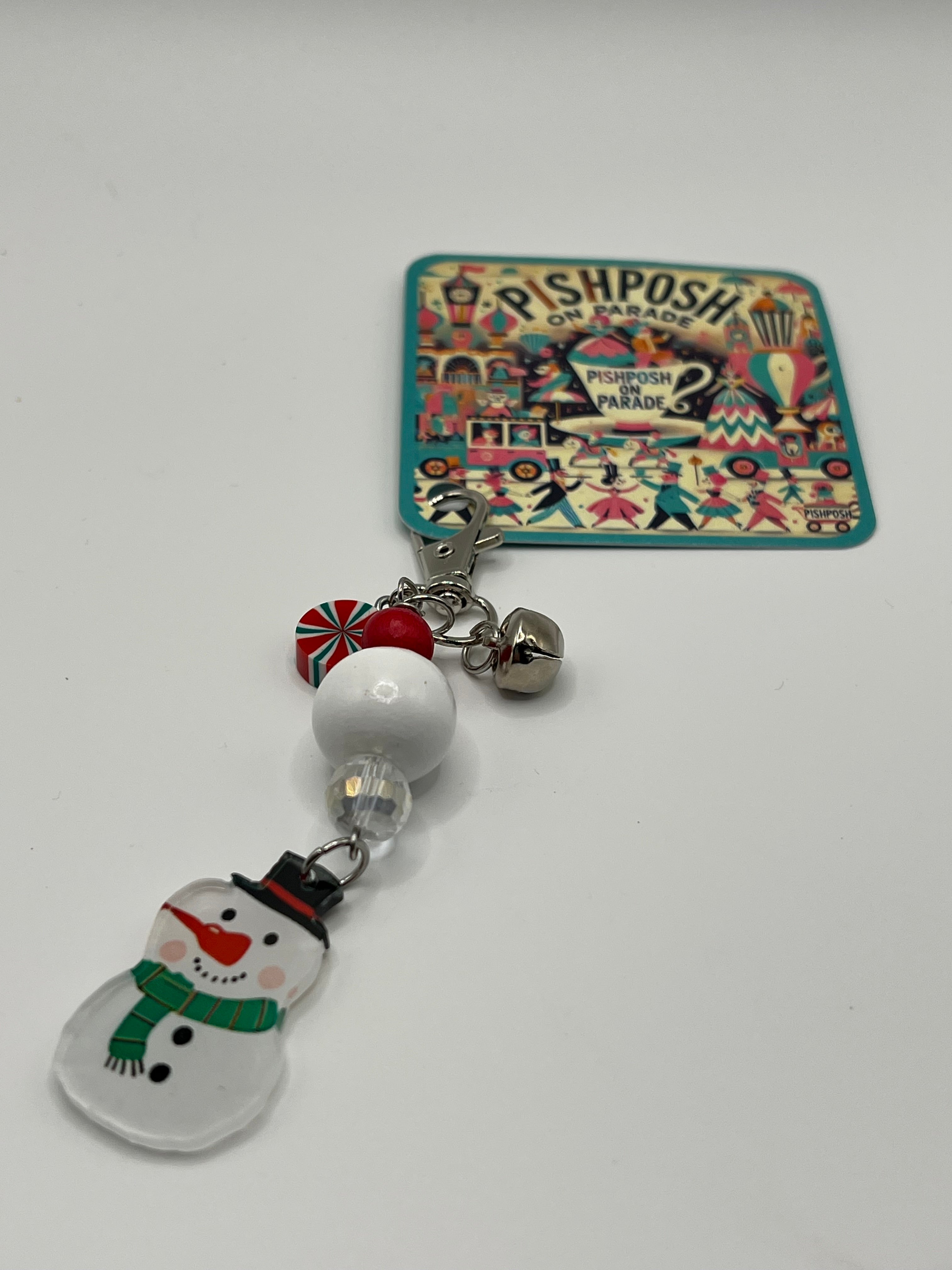 Snowman with Peppermint - Scissor Charm/Zipper Pull