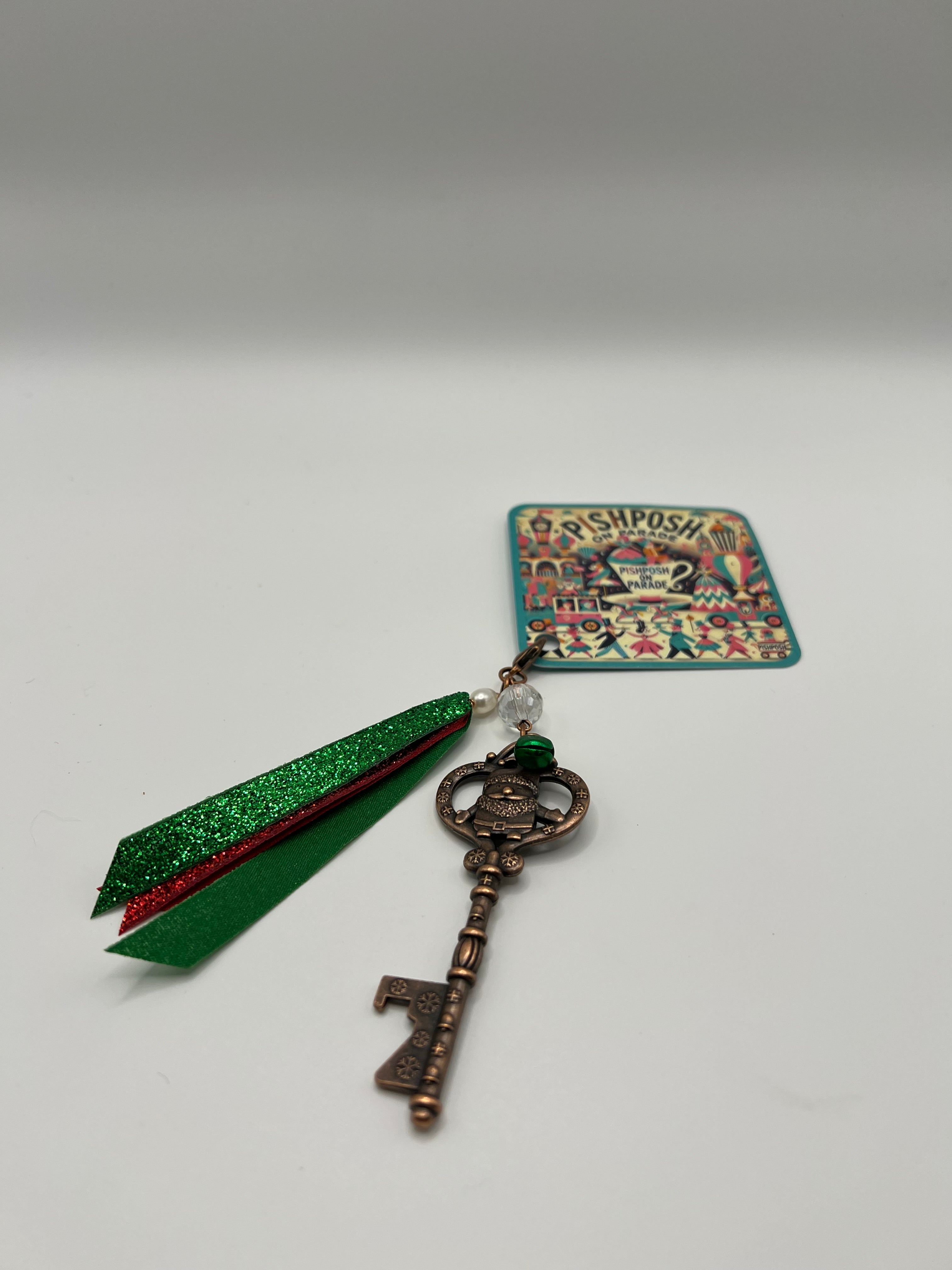 Santa’s House Key with glitter ribbon - Scissor Charm/Zipper Pull