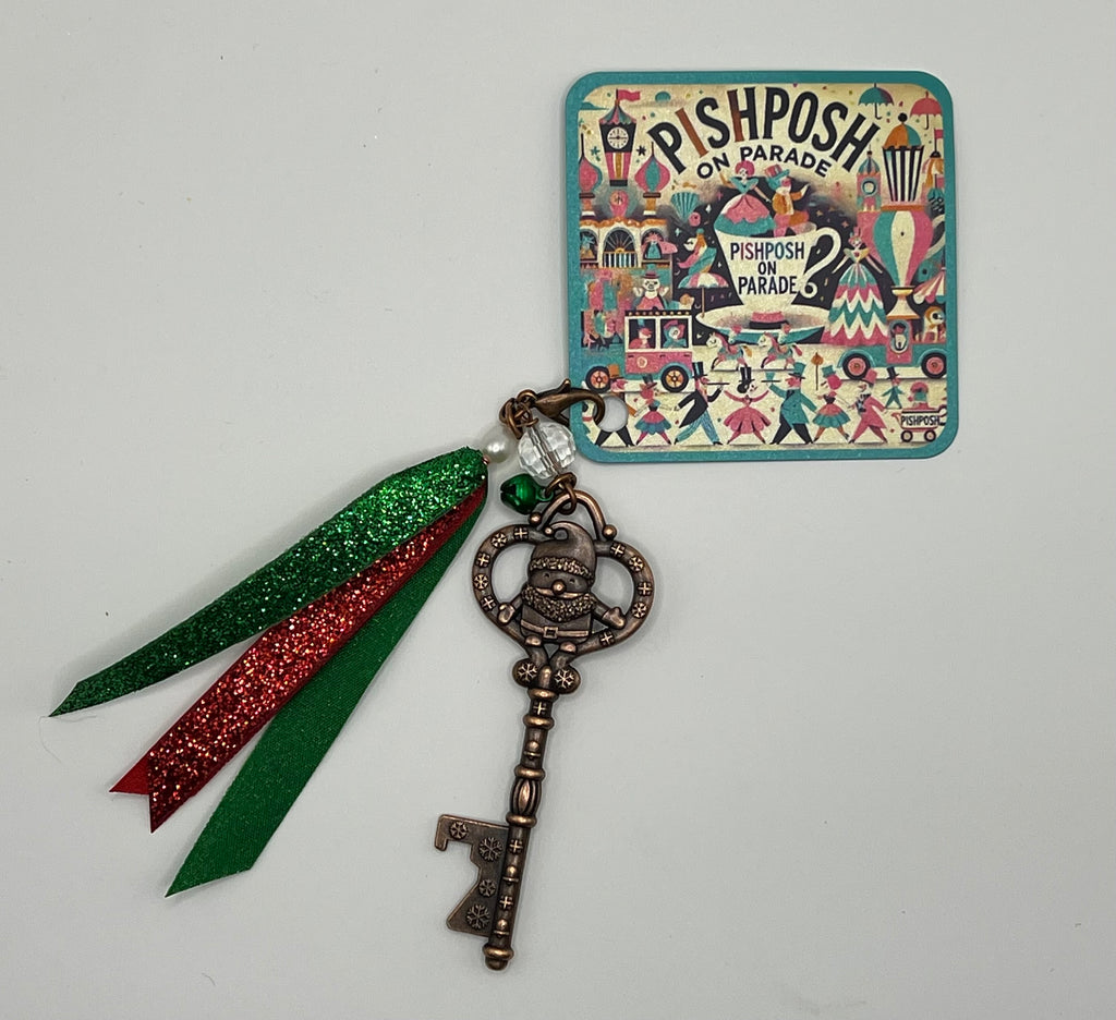 Santa’s House Key with glitter ribbon - Scissor Charm/Zipper Pull
