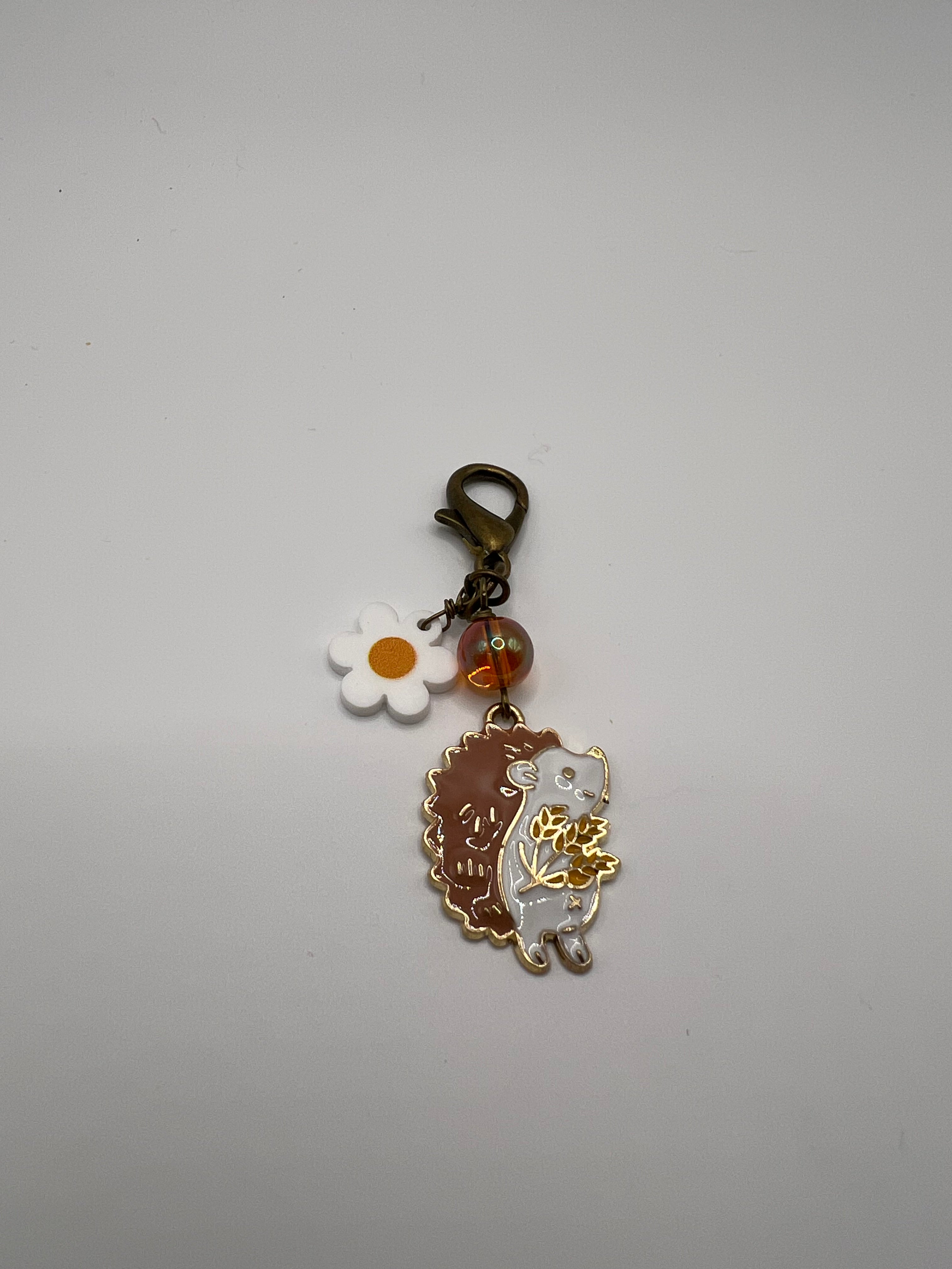 Hedgehog with Flower Zipper Pull