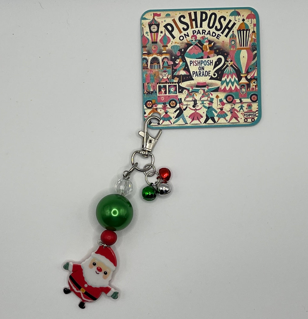 Happy Santa with Jingle Bells - Scissor Charm/Zipper Pull