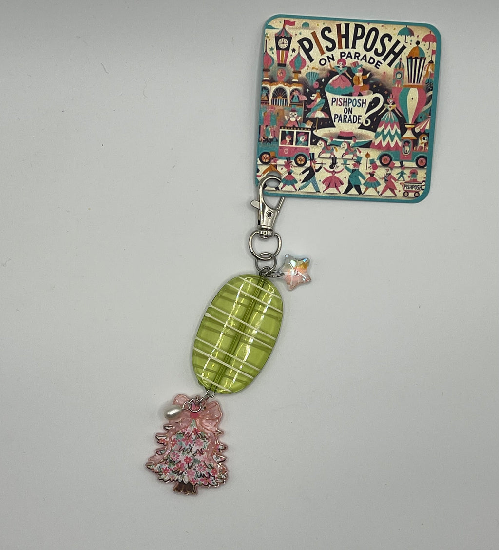 Pink Christmas Tree with Bow and Crystal Star - Scissor Charm/Zipper Pull