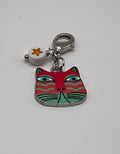 Funky Cat Pink/Green with Yellow Star Zipper Pull