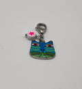 Funky Cat Blue/Green with Pink Star Zipper Pull