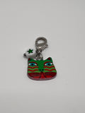 Funky Cat Green/Red  with Green Star - Zipper Pull