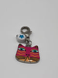 Funky Cat Pink/Orange with Blue Star - Zipper Pull