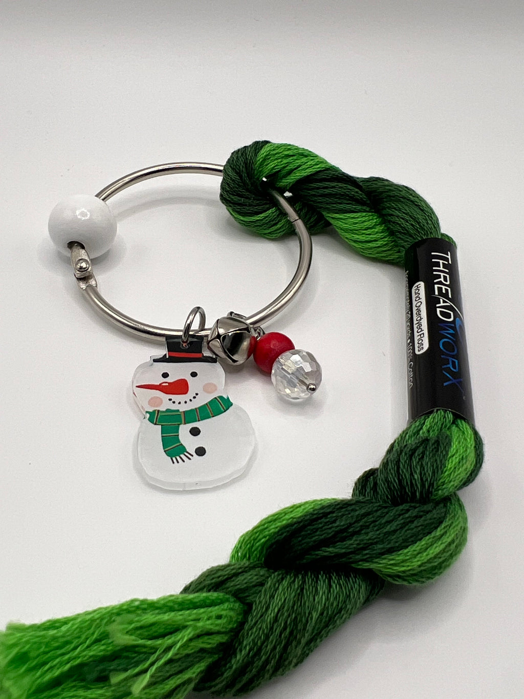 Snowman with White Bead and Jingle Bell - Floss Ring