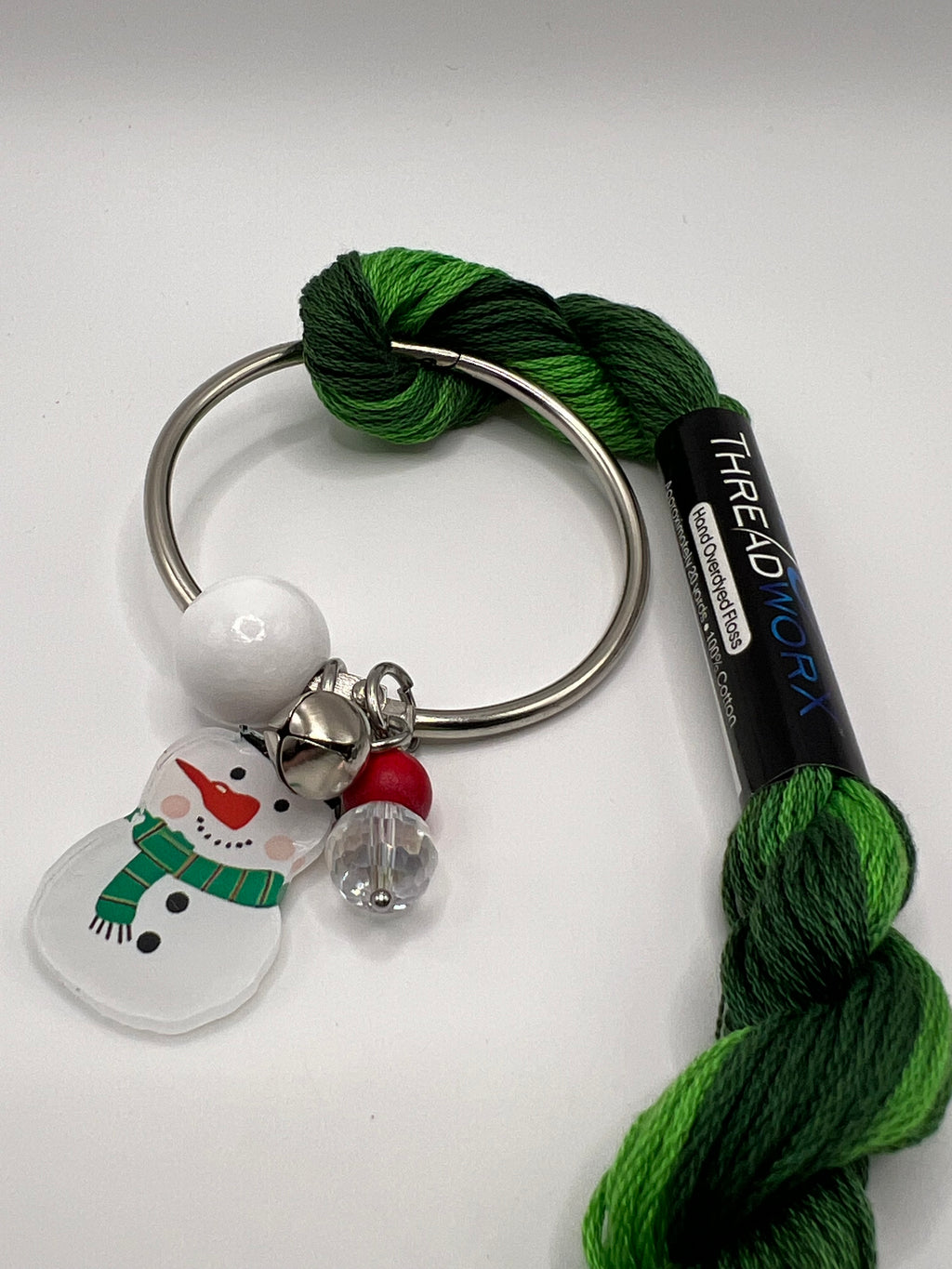 Snowman with White Bead and Jingle Bell - Floss Ring
