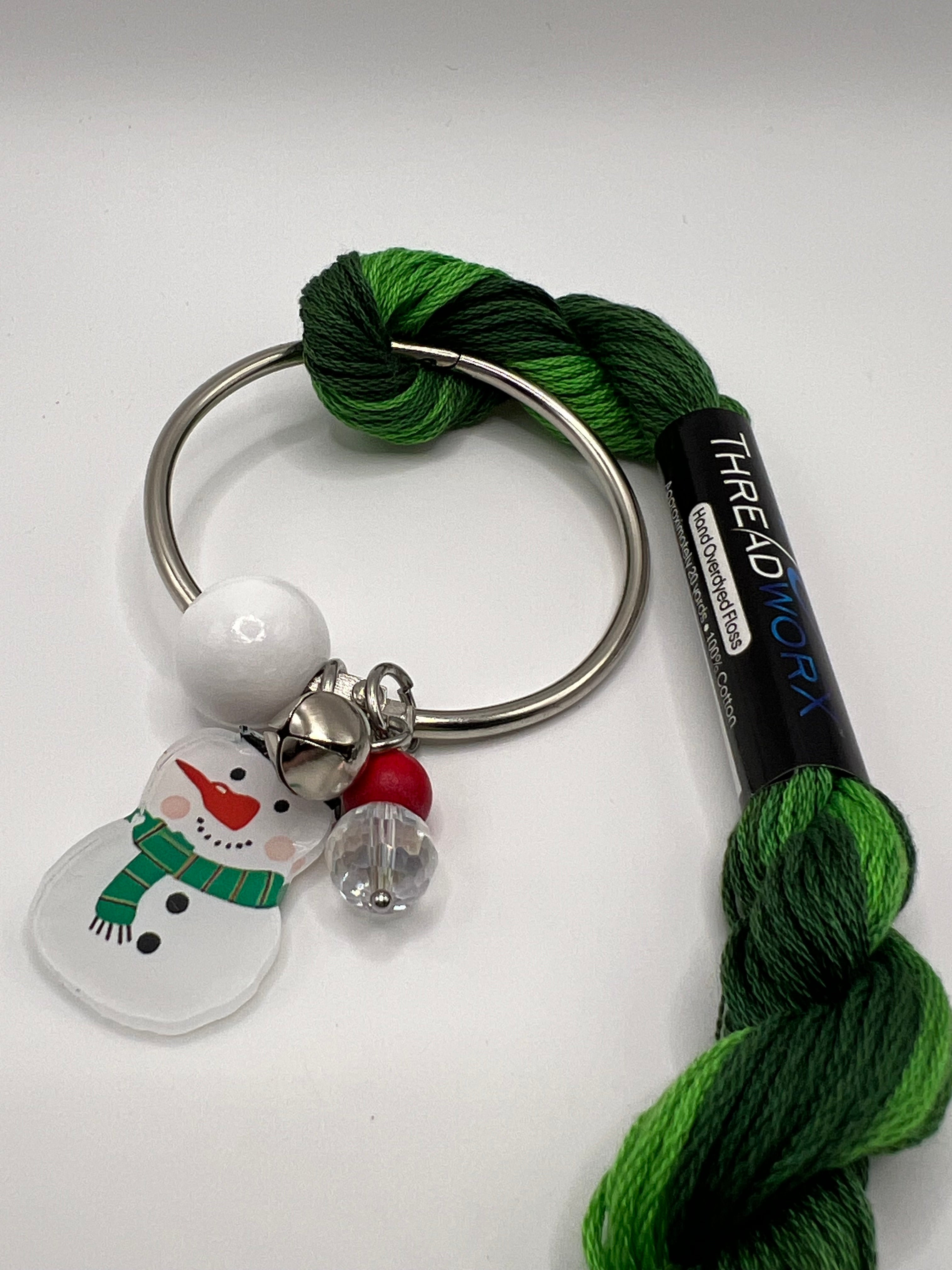 Snowman with White Bead and Jingle Bell - Floss Ring