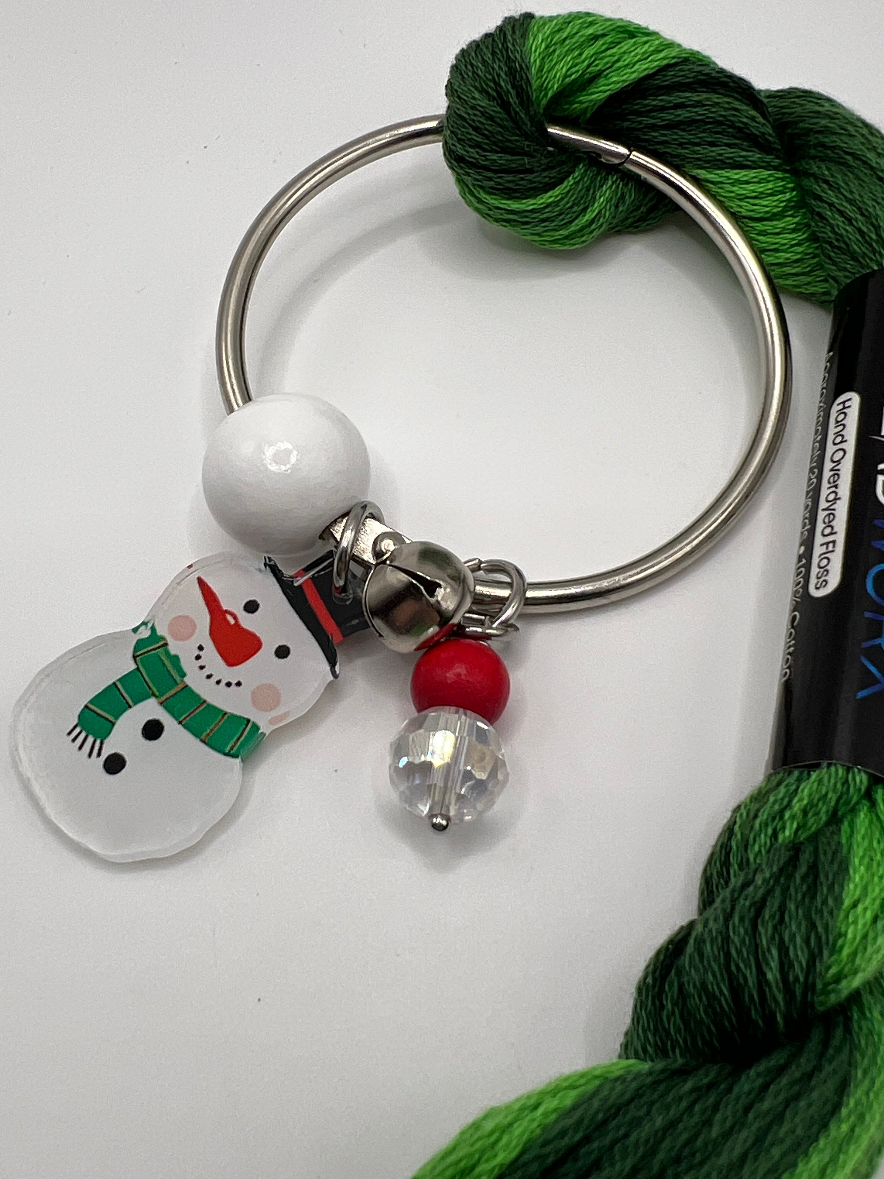 Snowman with White Bead and Jingle Bell - Floss Ring