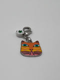 Funky Cat Orange/Pink with Green Star - Zipper Pull