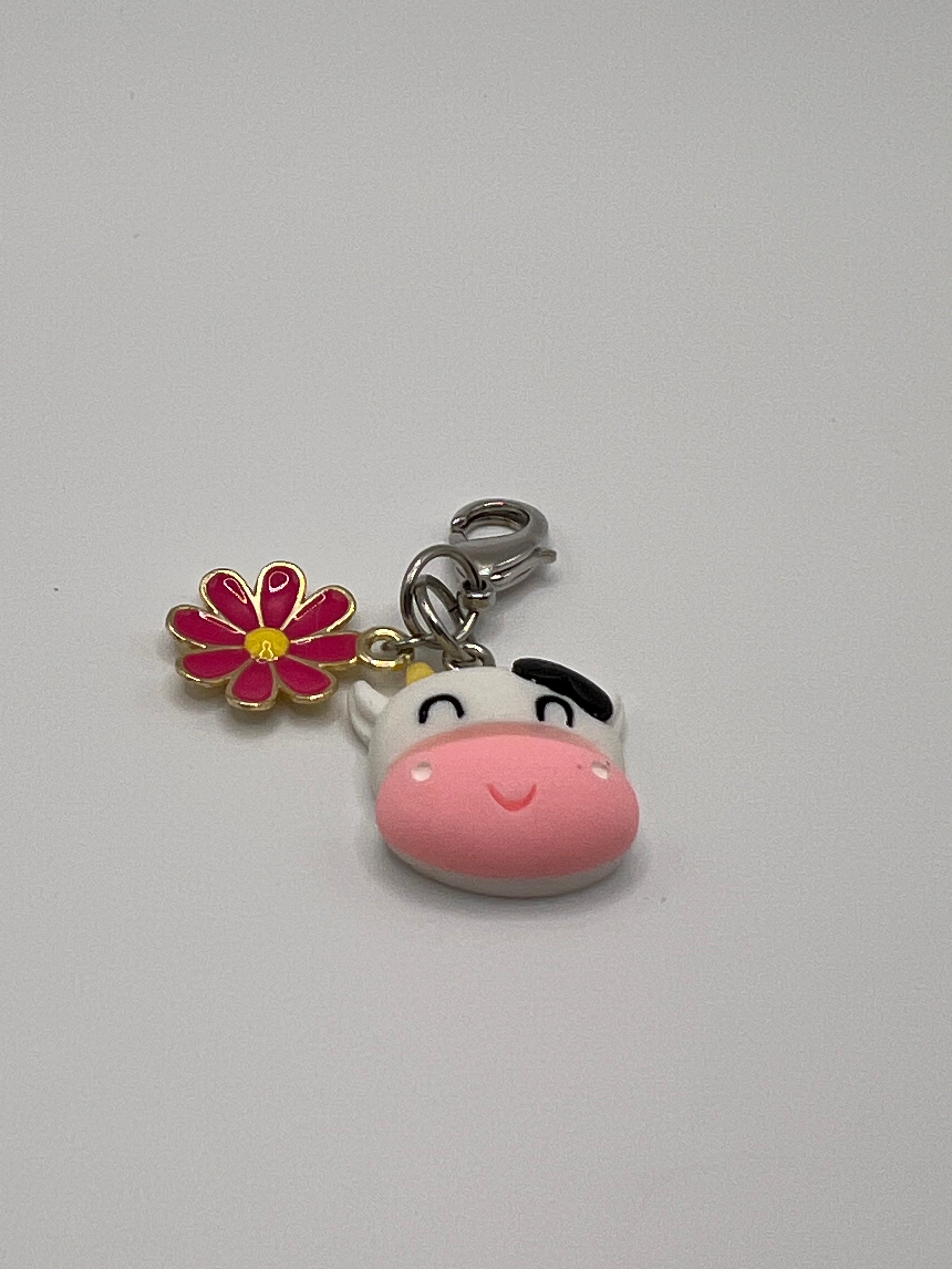Cow with Pink Flower - Zipper Pull