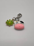 Cow with Green Flower - Zipper Pull
