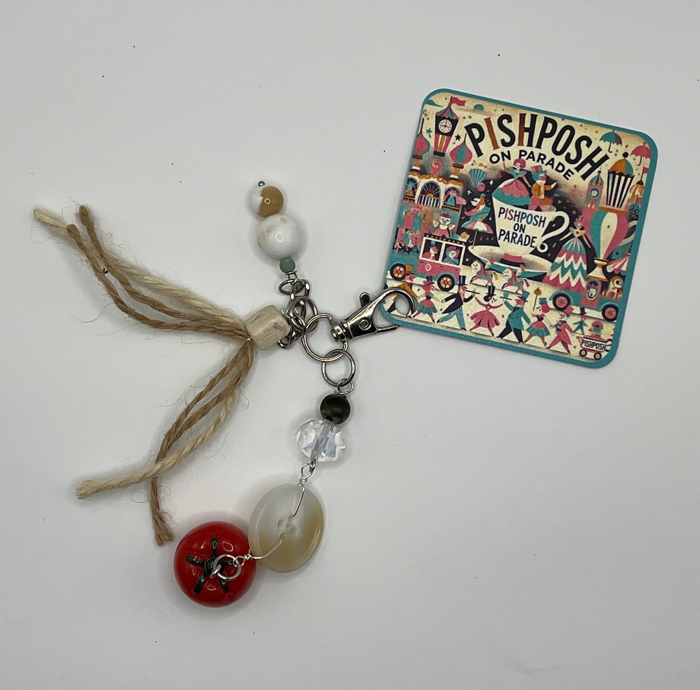 Tomato with Button and Beads - Scissor Charm/Zipper Bag Pull