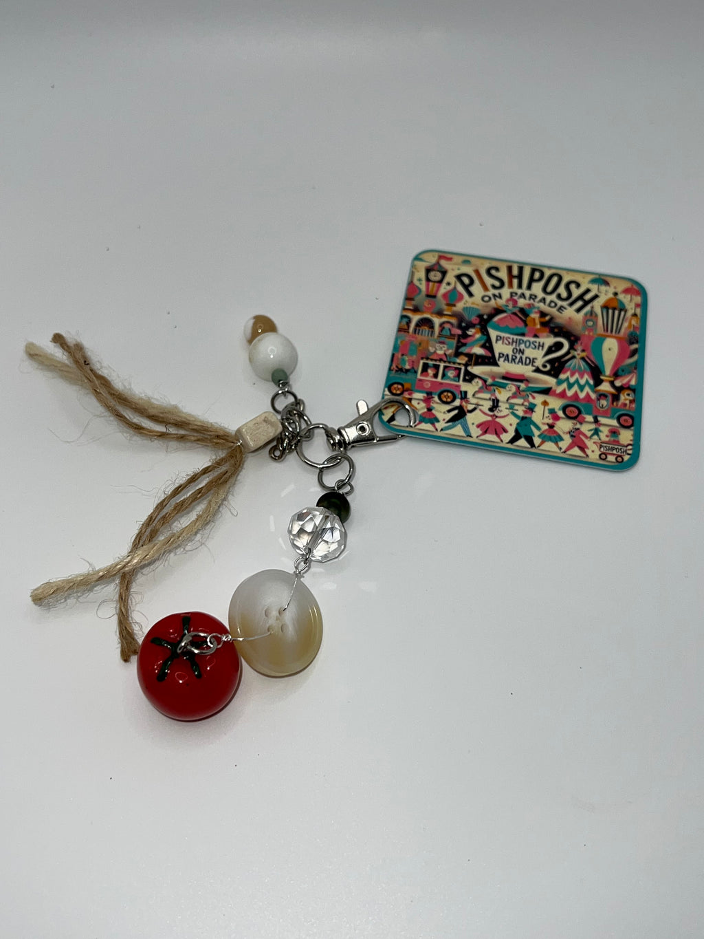 Tomato with Button and Beads - Scissor Charm/Zipper Bag Pull