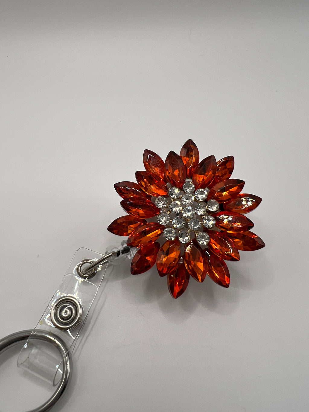 Orange and Clear Flower - Scissor Badge Reel