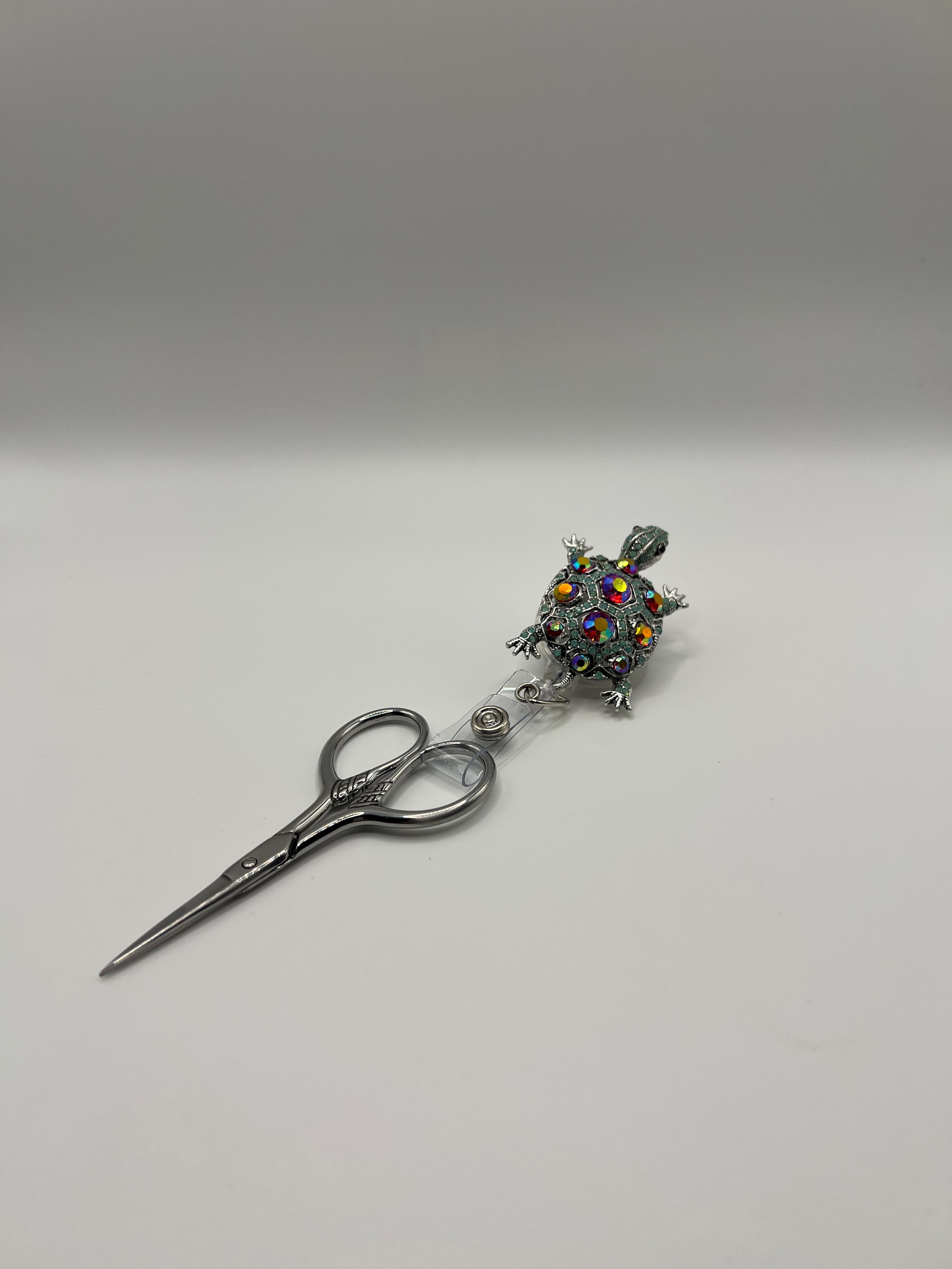 Rhinestone Turtle - Scissor Badge Reel